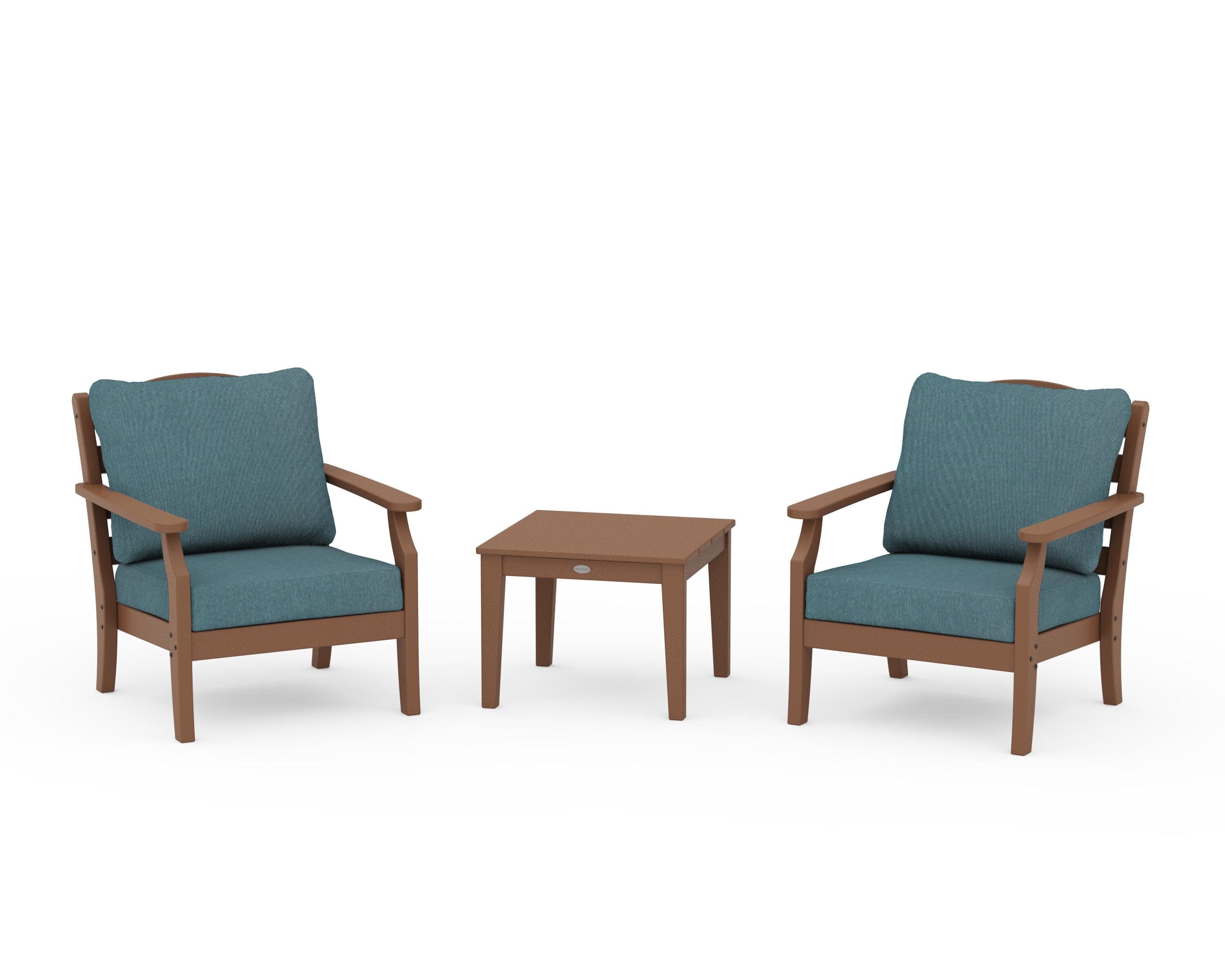 Savannah 3-Piece Deep Seating Set in Teak / Ocean Teal