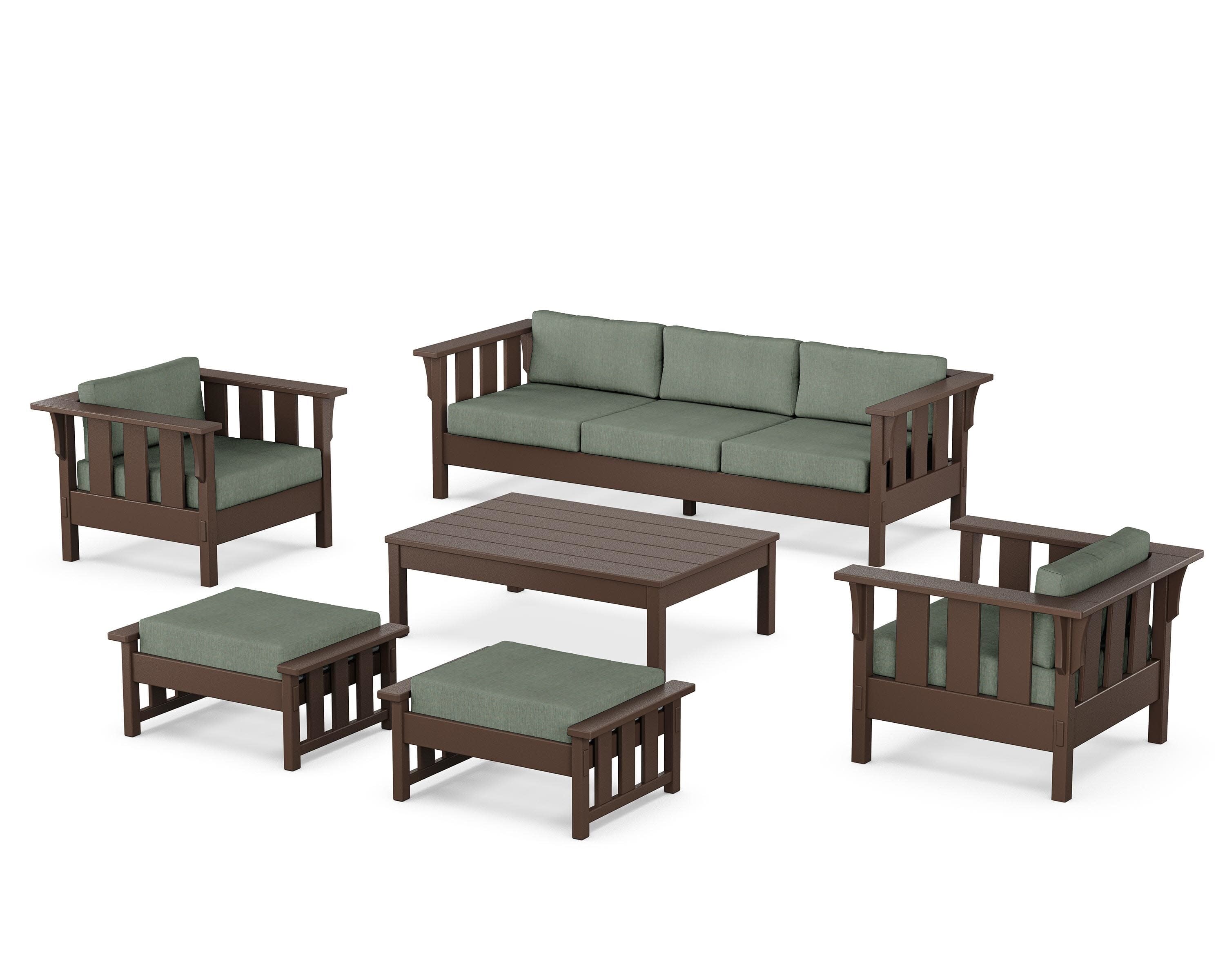Acadia 6-Piece Lounge Sofa Set in Mahogany / Cast Sage
