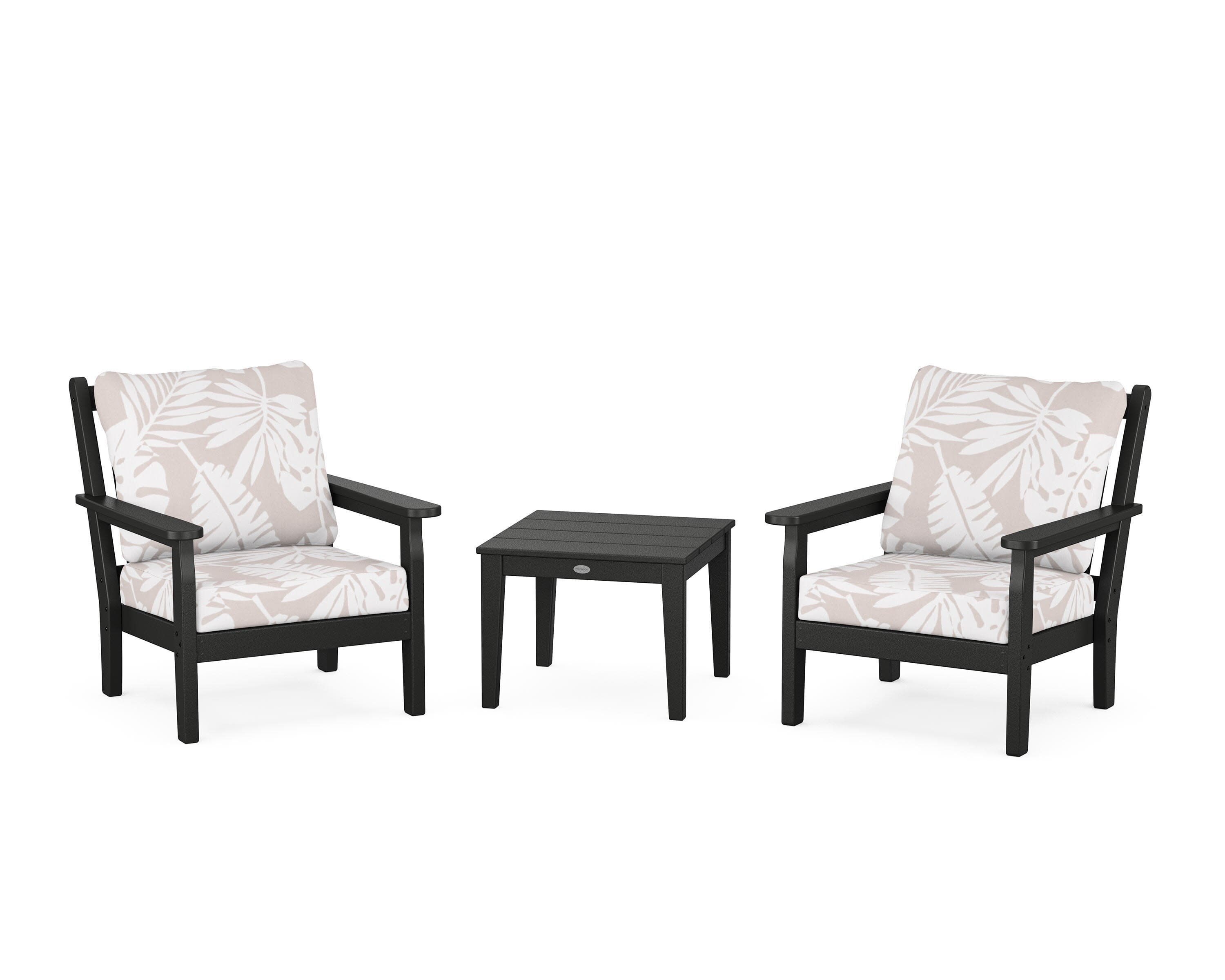 Chippendale 3-Piece Deep Seating Set in Black / Leaf Dune Burlap
