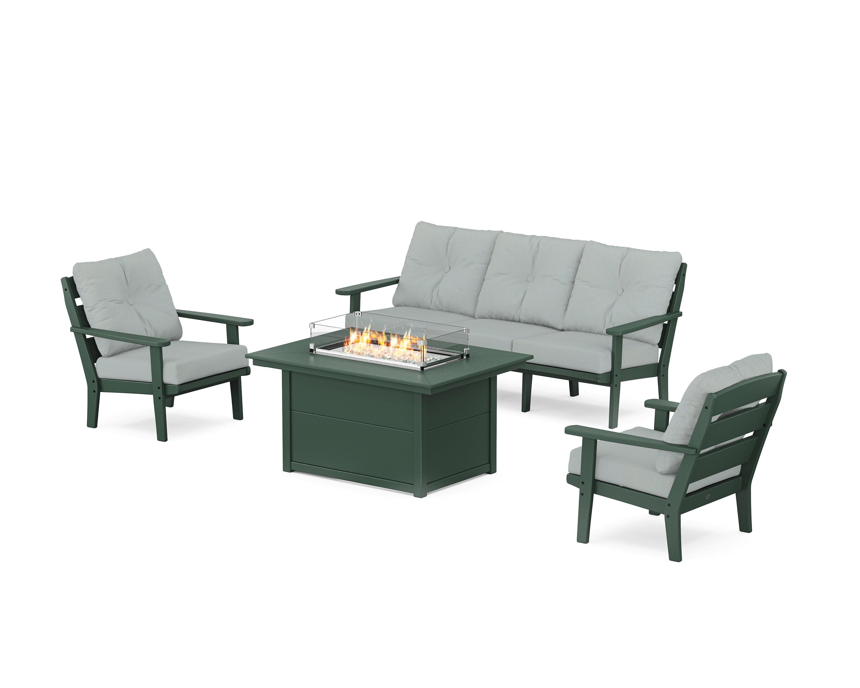 Lakeside Deep Seating Fire Pit Table Set in Green / Spa