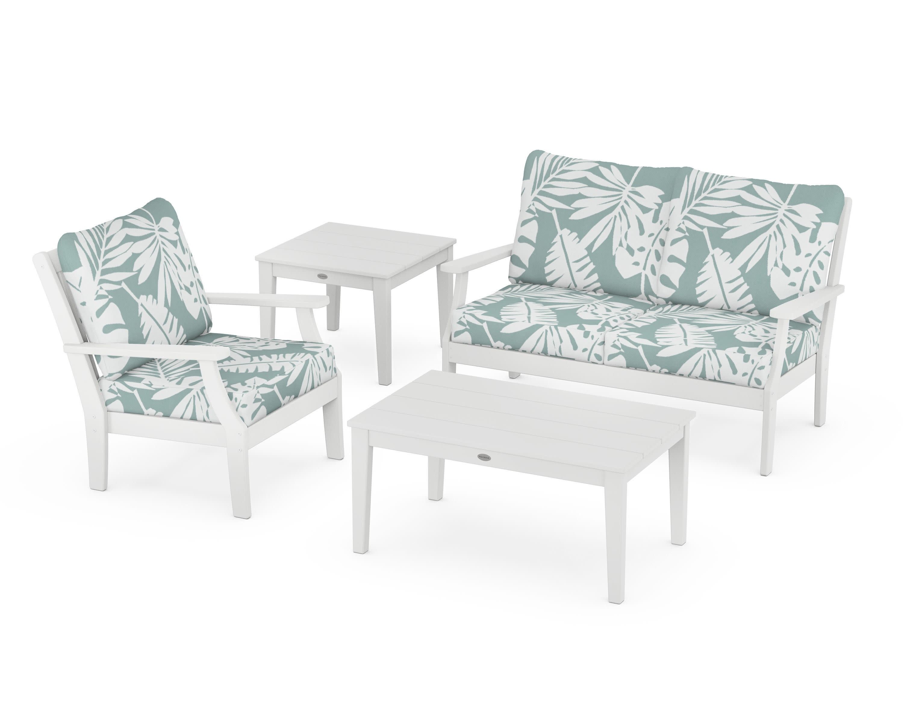 Braxton 4-Piece Deep Seating Set in White / Leaf Glacier Spa