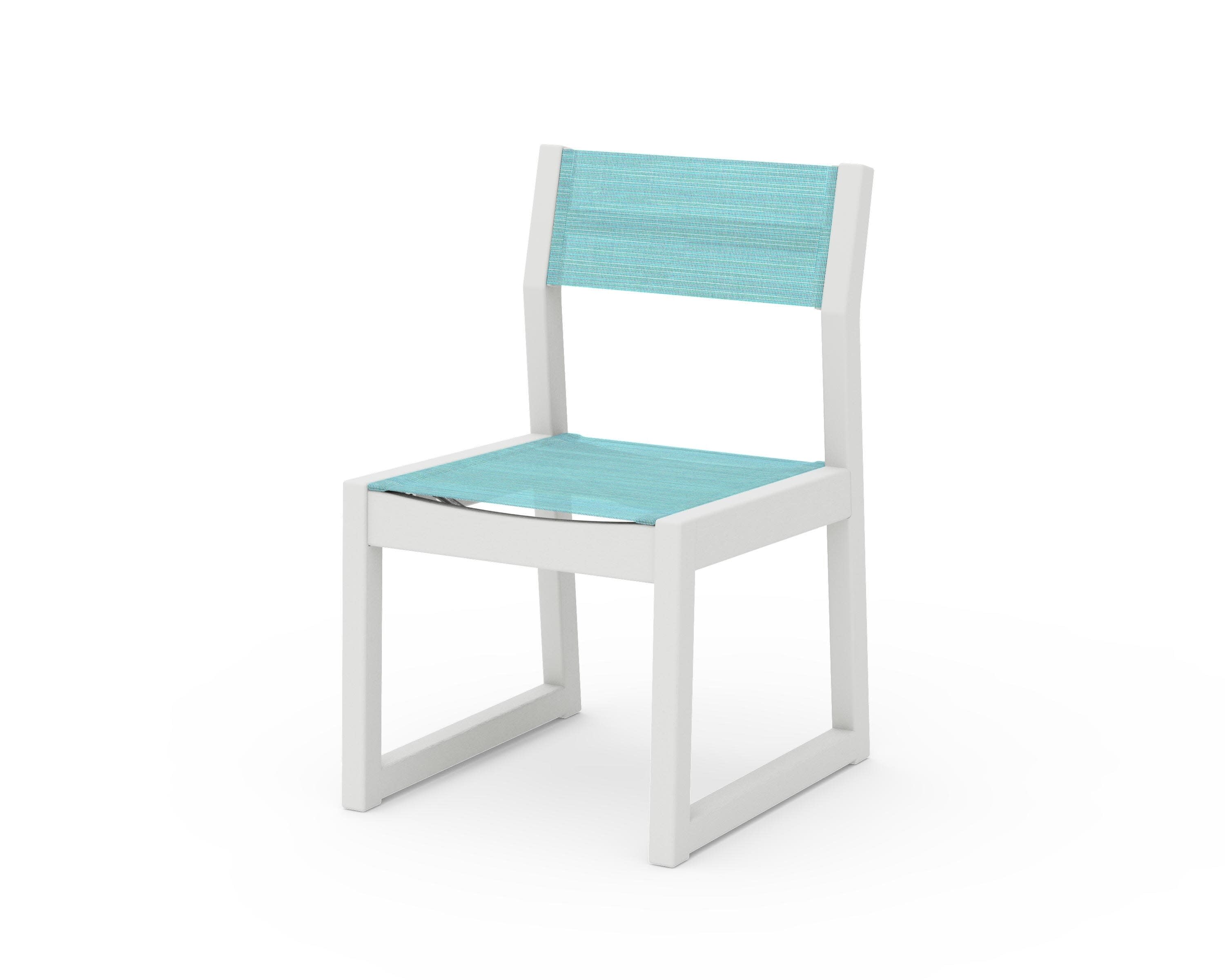 EDGE Sling Dining Side Chair in Vintage White / Dupioni Aquamarine Sling