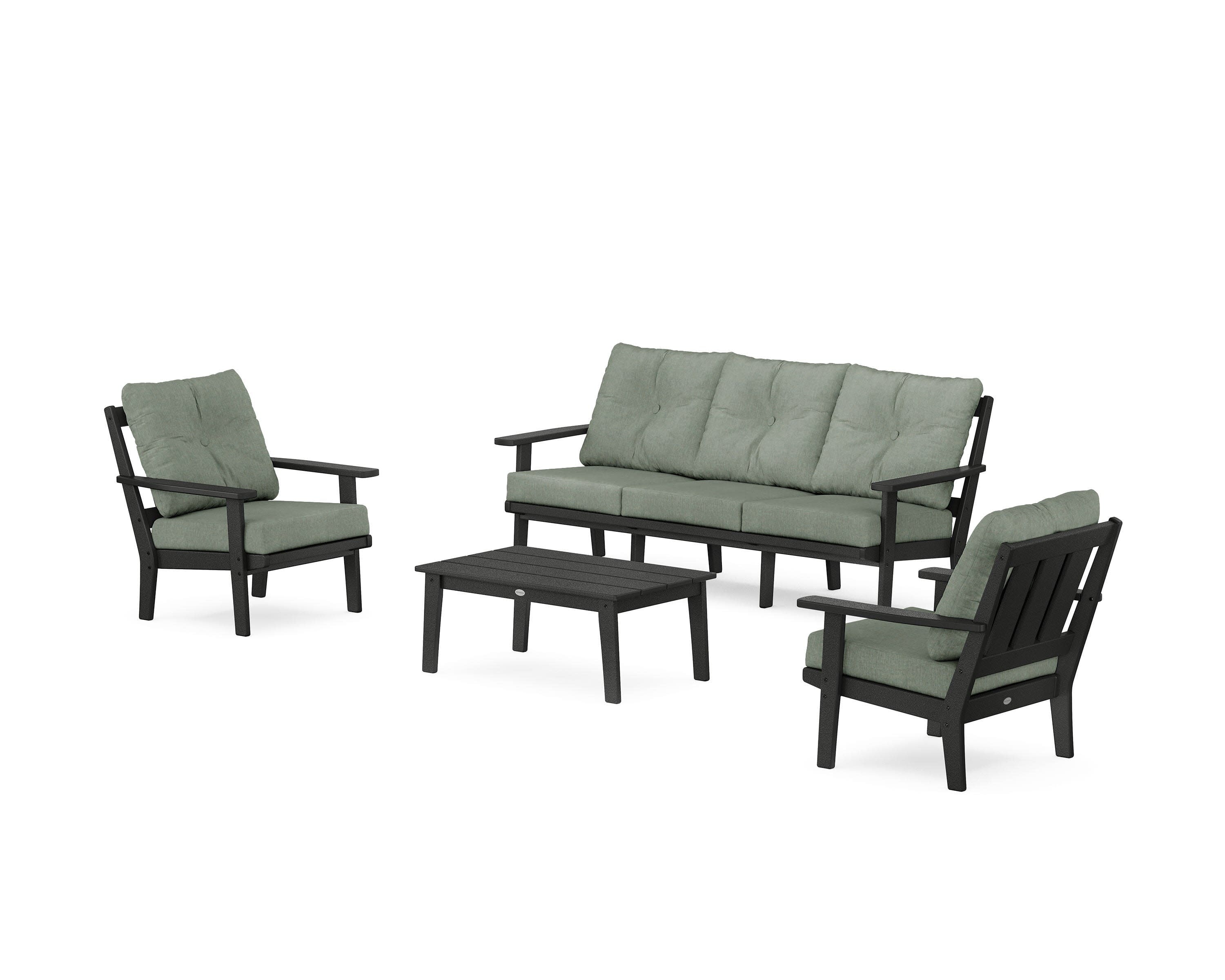 Oxford 4-Piece Deep Seating Set with Sofa in Black / Cast Sage