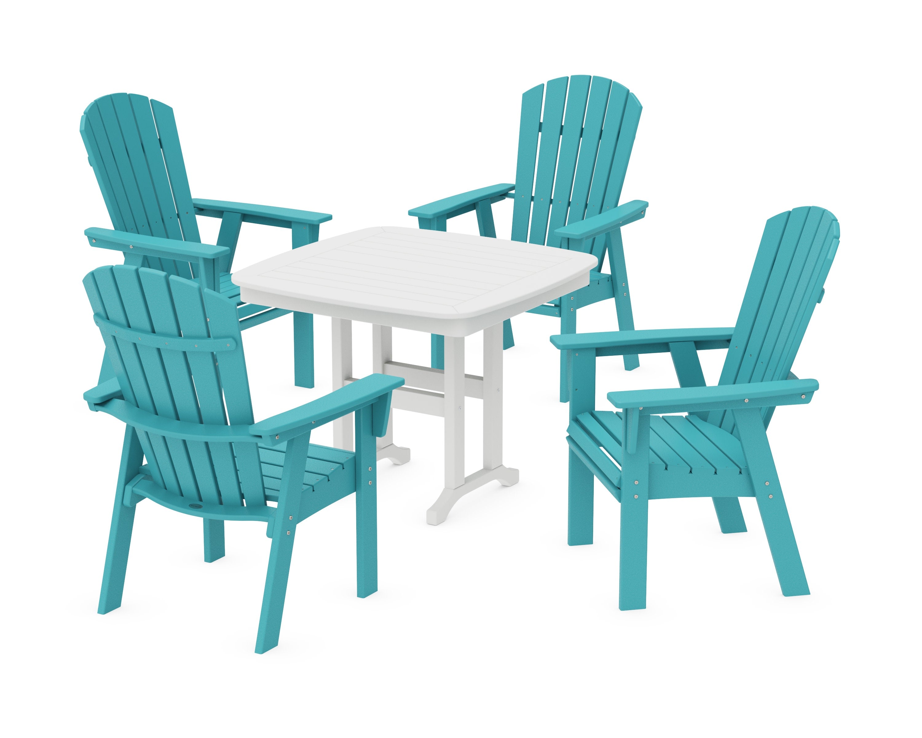 Nautical Curveback Adirondack 5-Piece Dining Set in Aruba / White