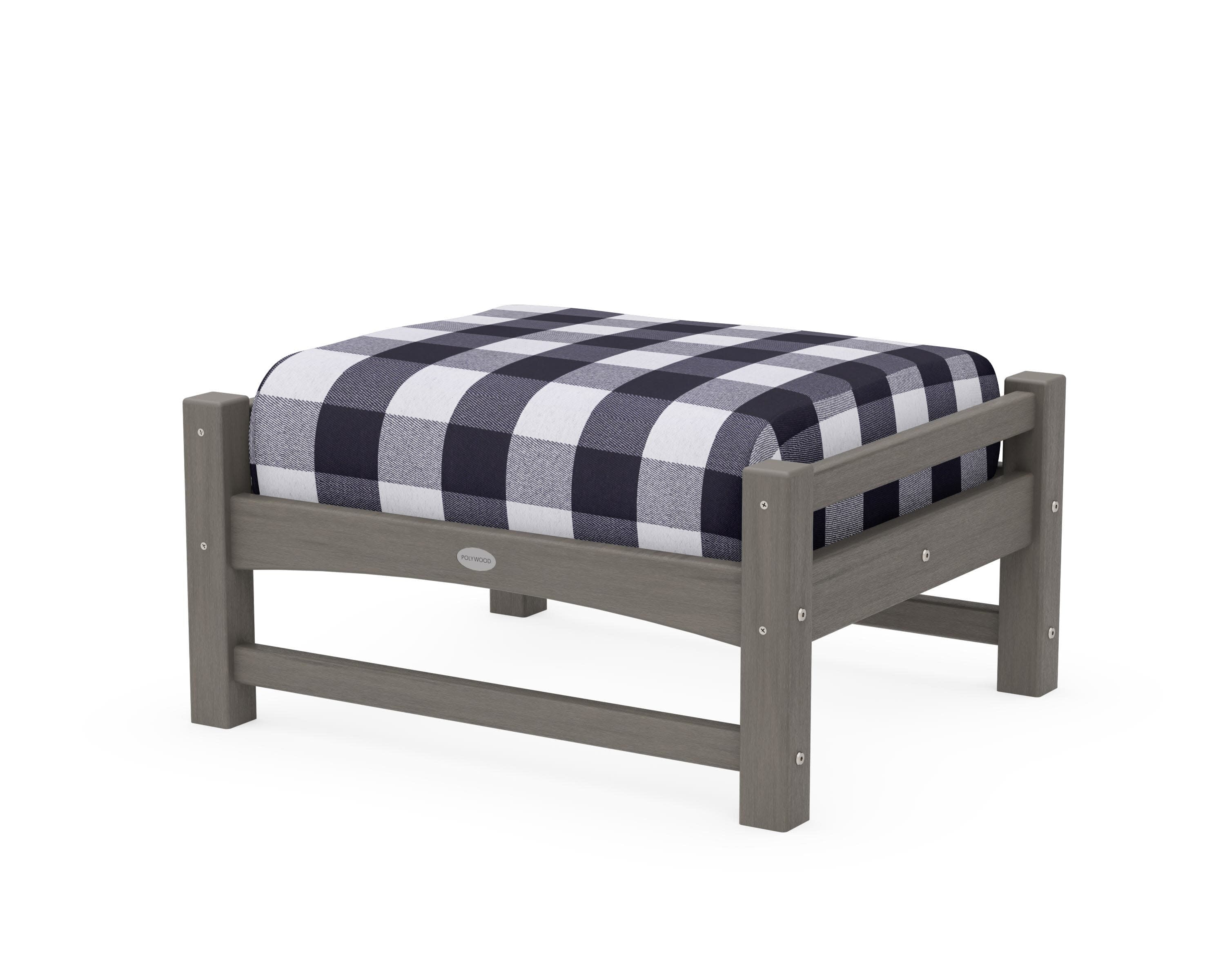 Club Ottoman in Driftwood / Buffalo Plaid Navy