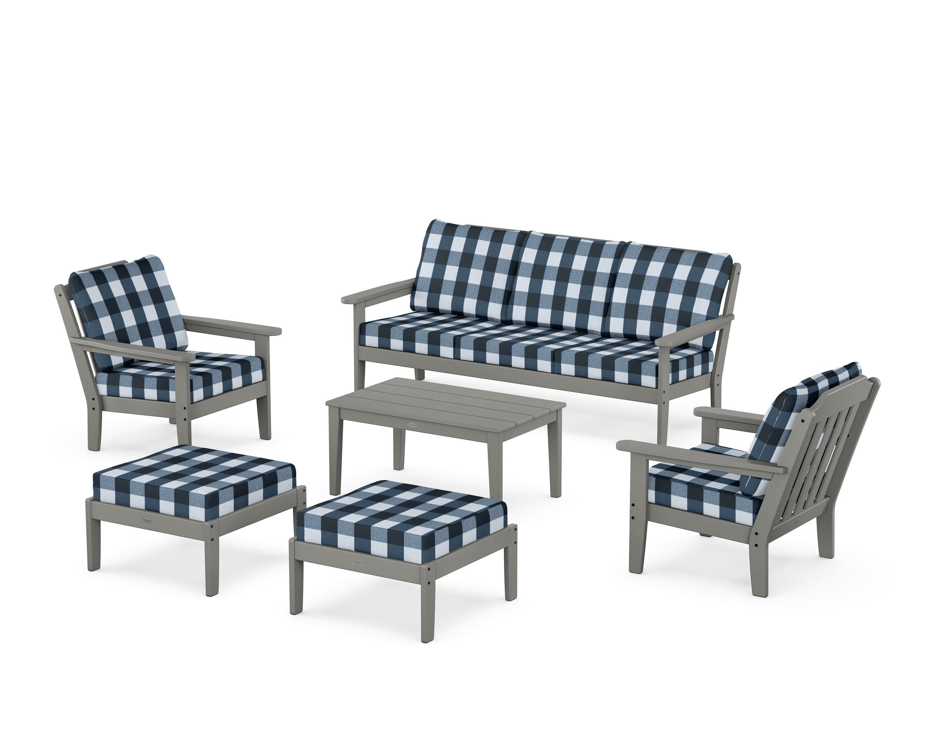 Cottage 6-Piece Lounge Sofa Set in Slate Grey / Buffalo Plaid Marine Indigo