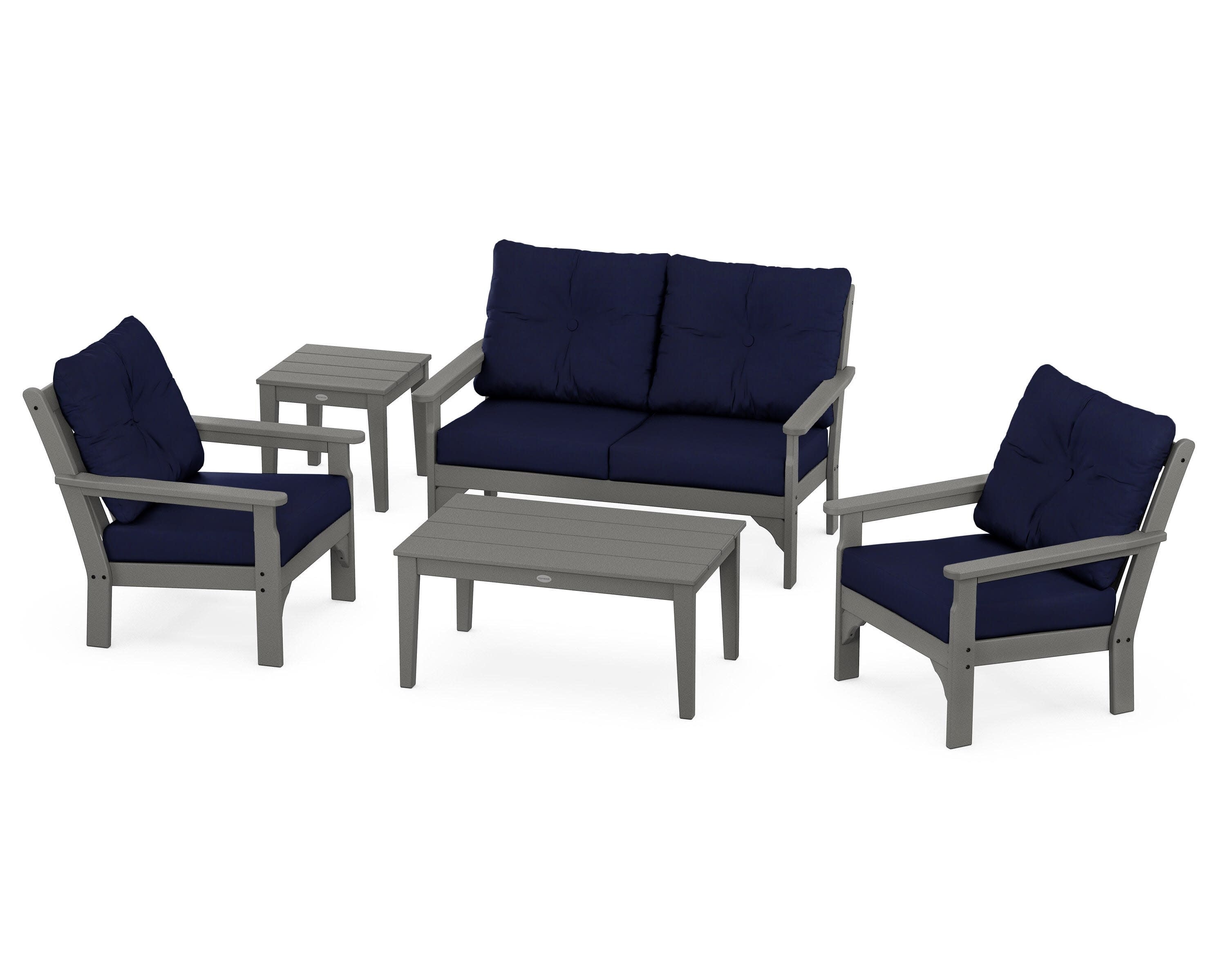 Vineyard 5-Piece Deep Seating Set in Slate Grey / Navy