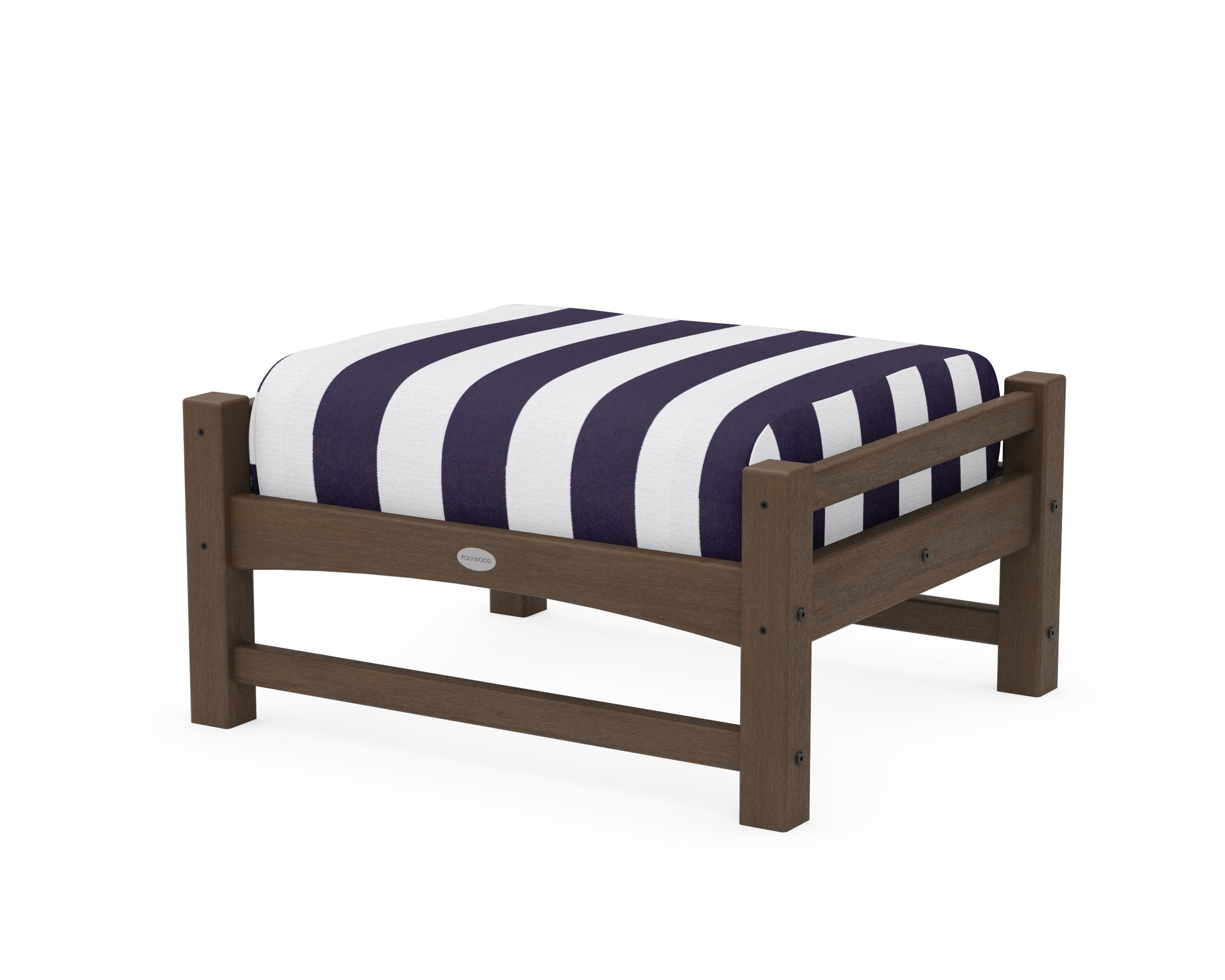 Club Ottoman in Kona / Cabana Stripe Navy