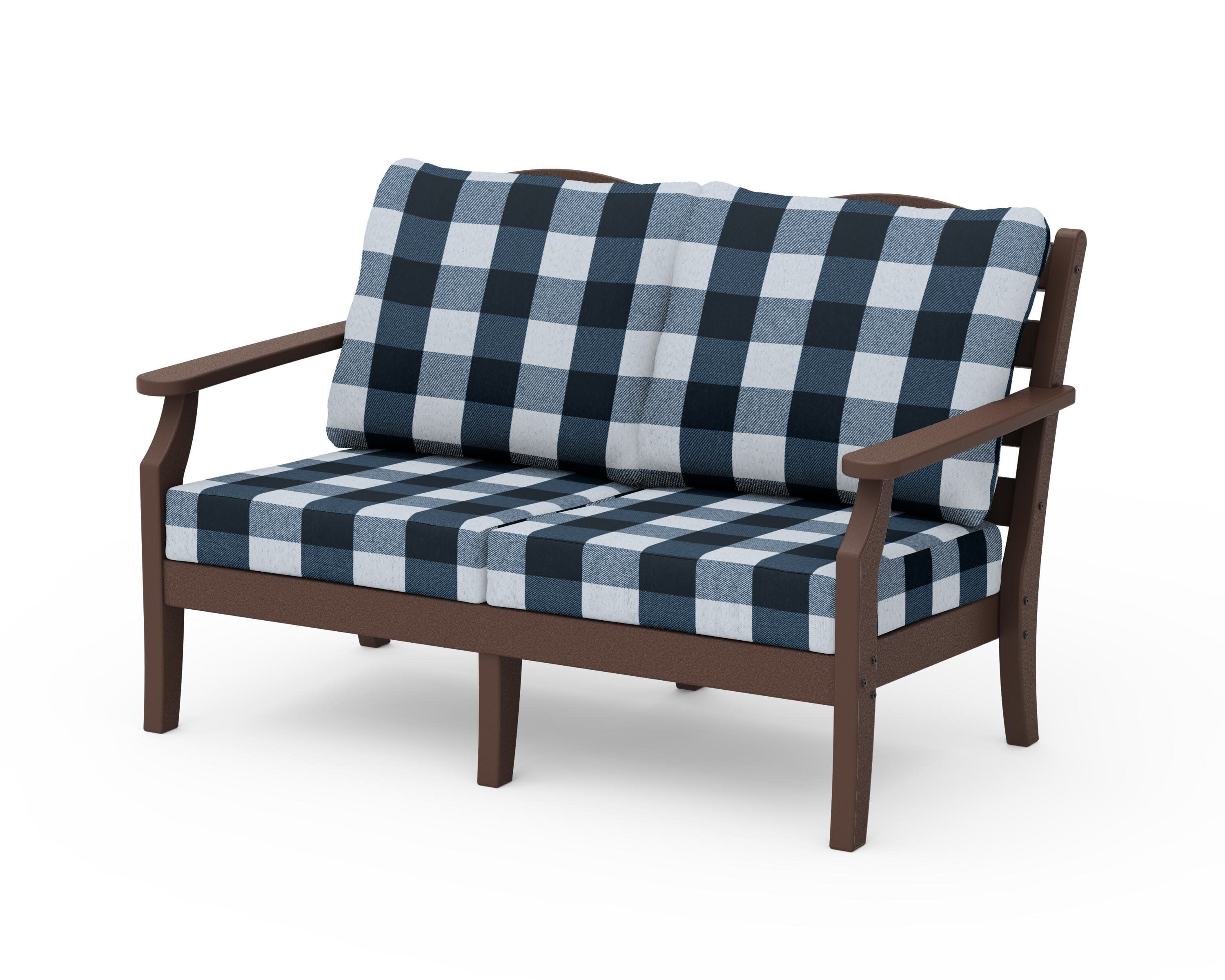 Savannah Deep Seating Loveseat in Mahogany / Buffalo Plaid Marine Indigo