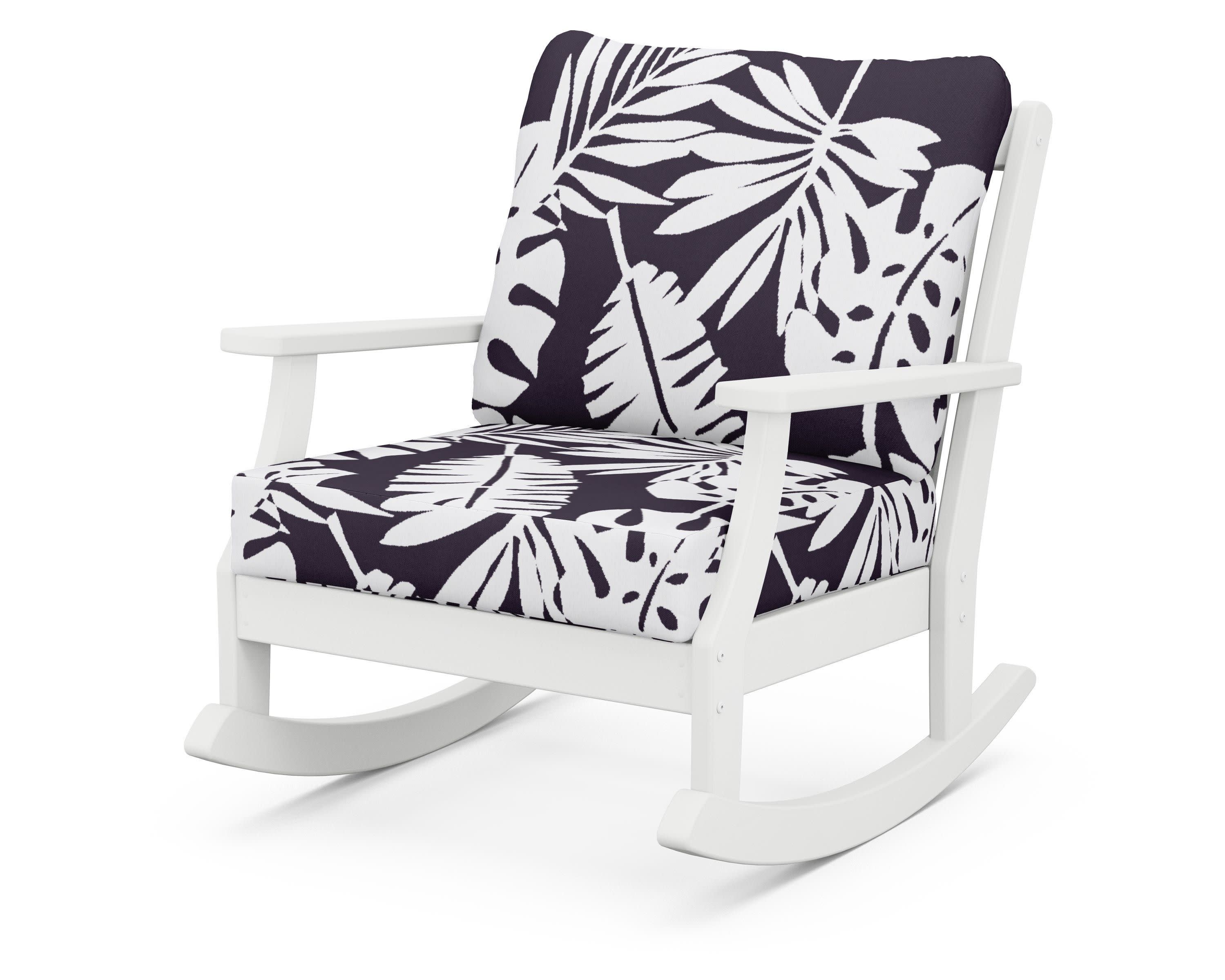 Braxton Deep Seating Rocking Chair in White / Leaf Navy