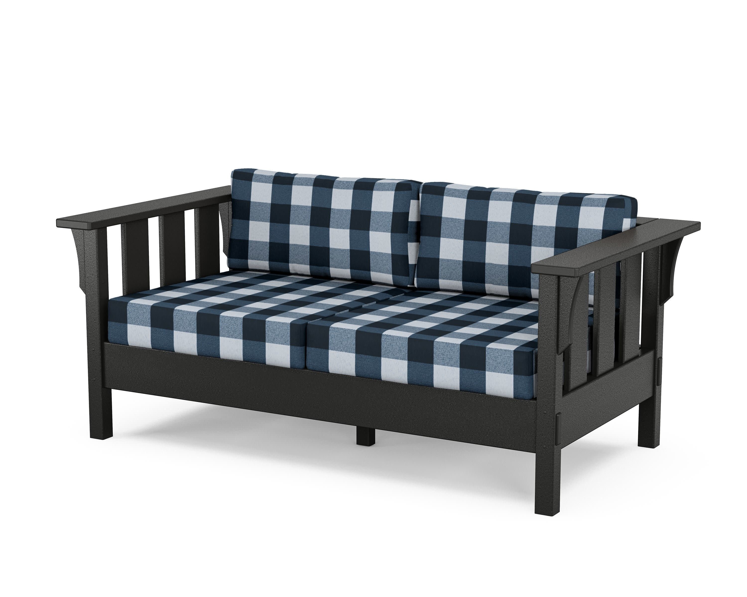 Acadia Deep Seating Loveseat in Black / Buffalo Plaid Marine Indigo