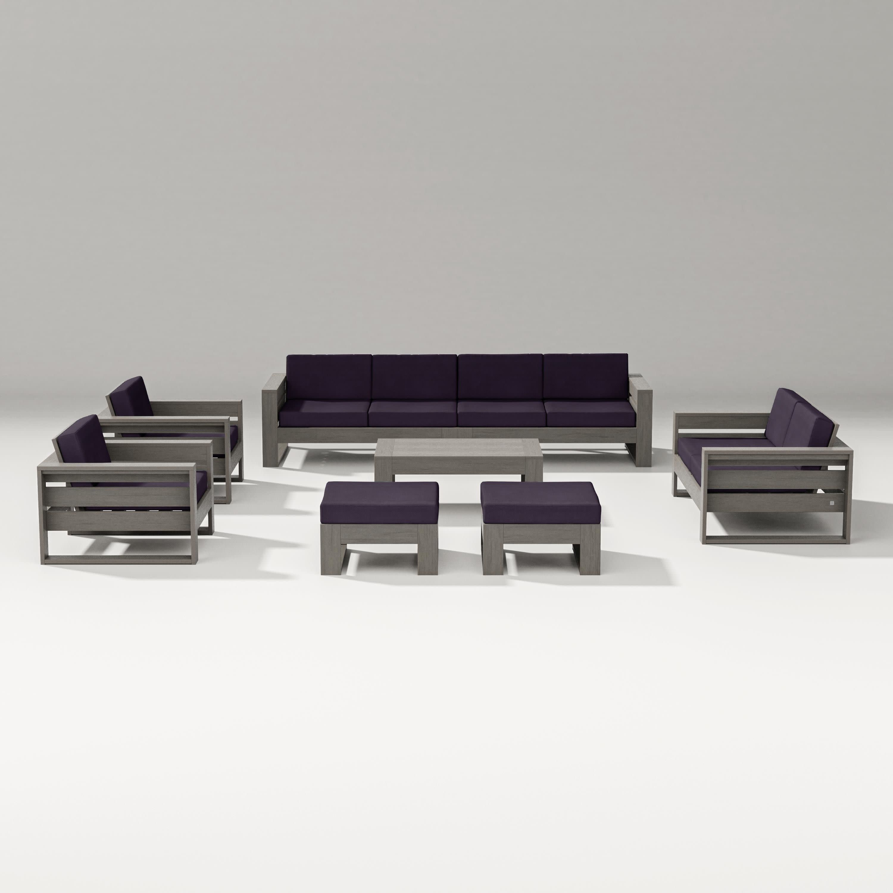 Latitude 8-Piece Lounge Sofa Set in Driftwood / Navy Linen