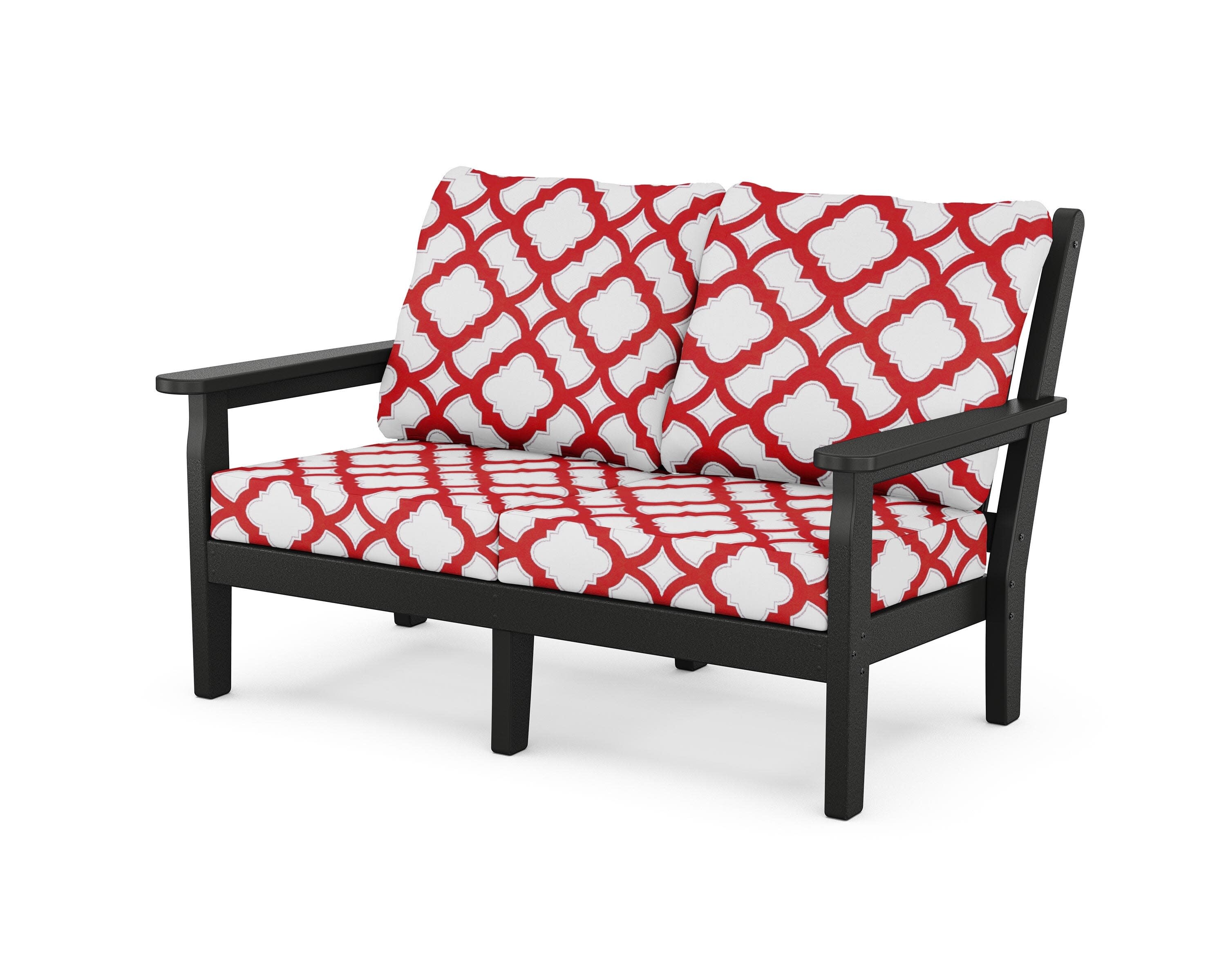 Chippendale Deep Seating Loveseat in Black / Trellis Crimson
