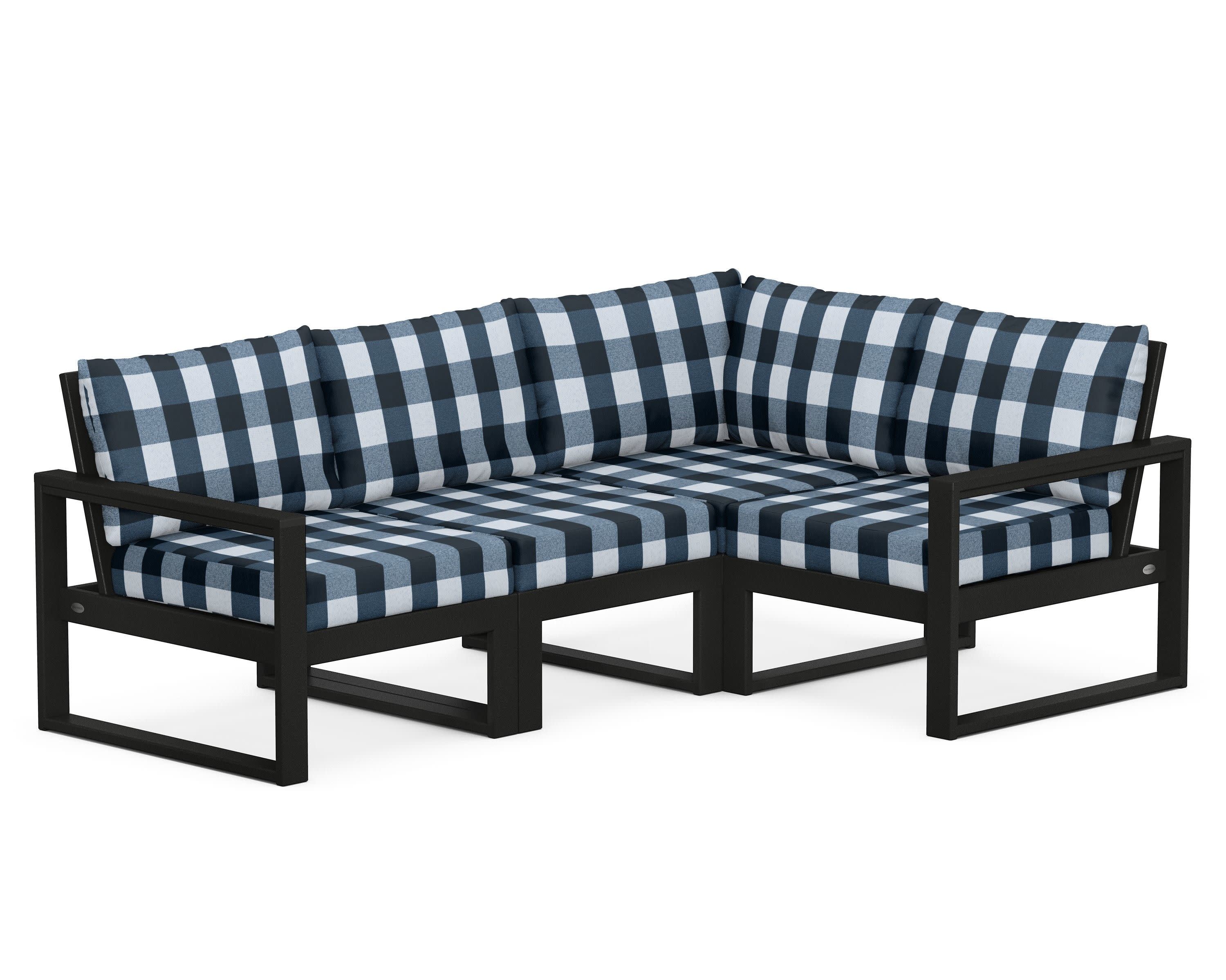 EDGE 4-Piece Modular Deep Seating Set in Black / Buffalo Plaid Marine Indigo
