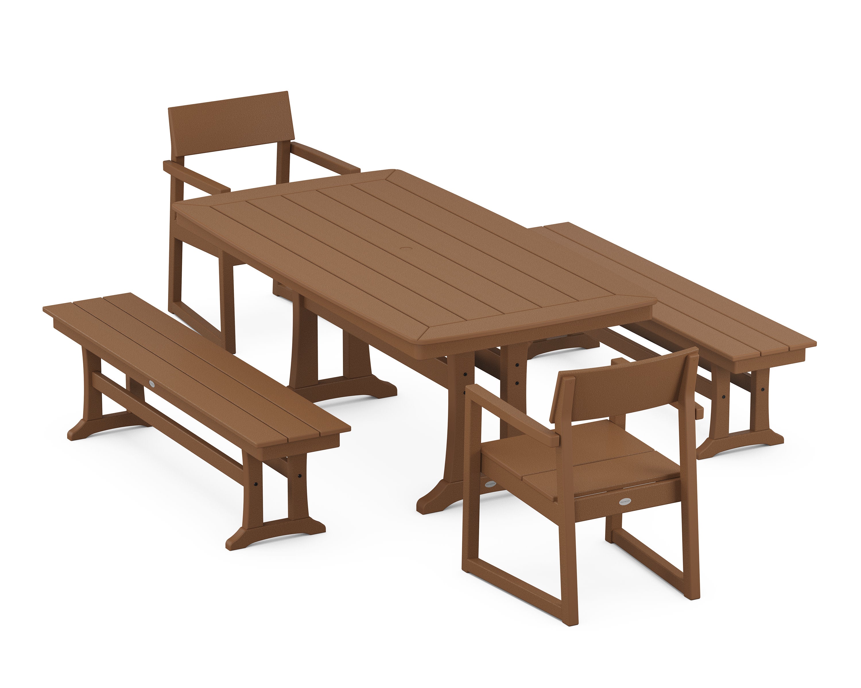 EDGE 5-Piece Dining Set with Trestle Legs in Teak