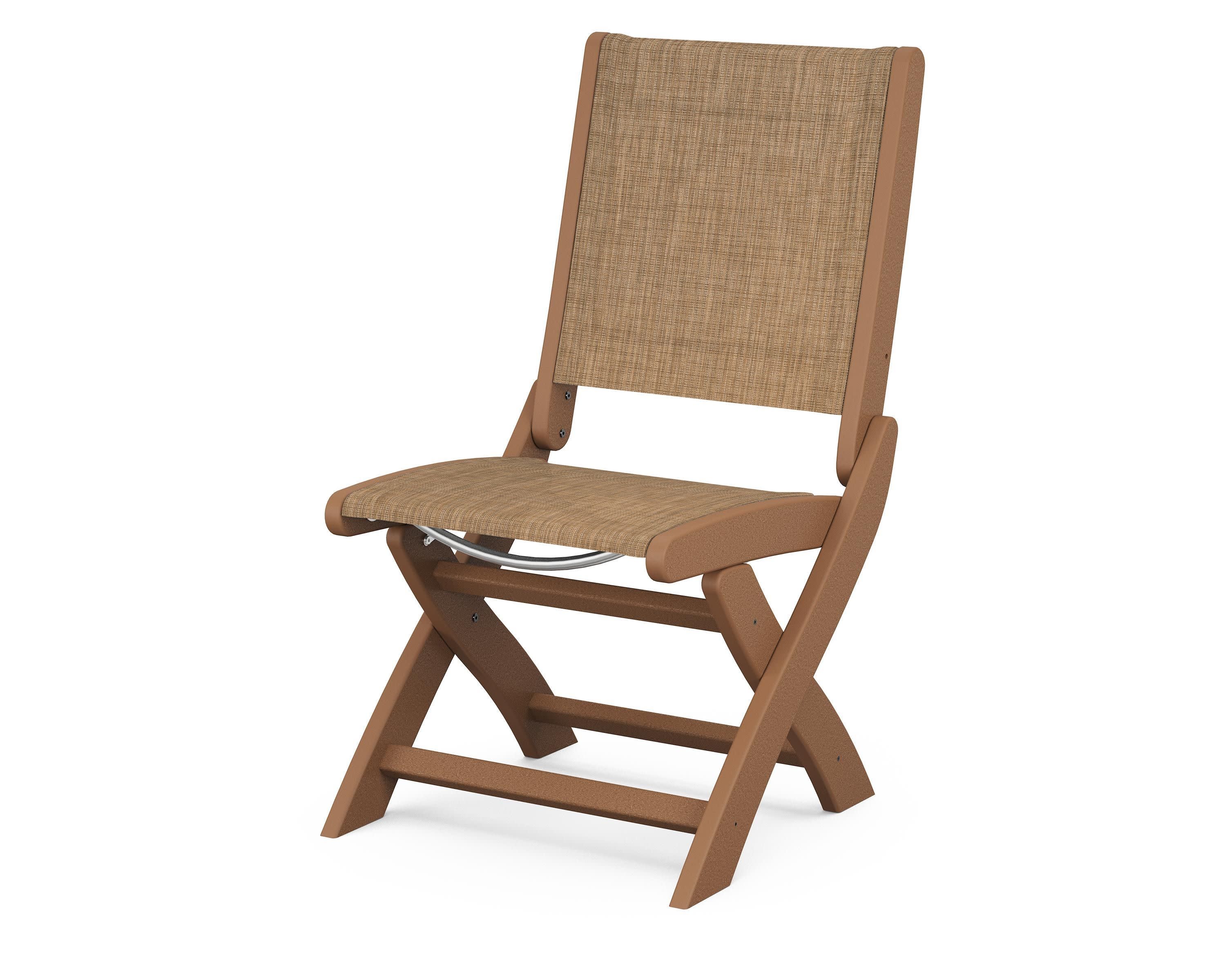 Coastal Folding Side Chair in Teak / Burlap Sling