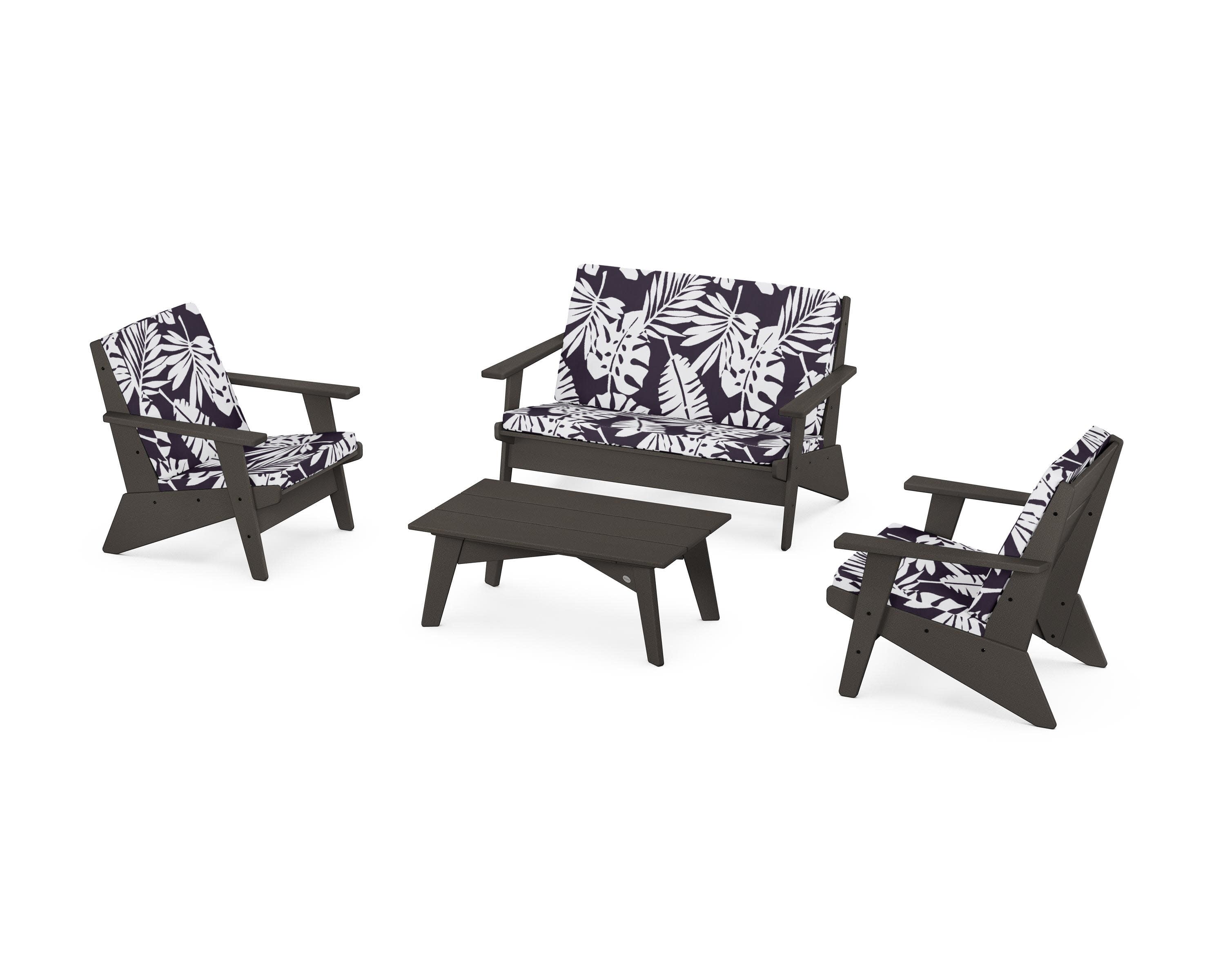 Riviera Modern Lounge 4-Piece Set in Vintage Coffee / Leaf Navy