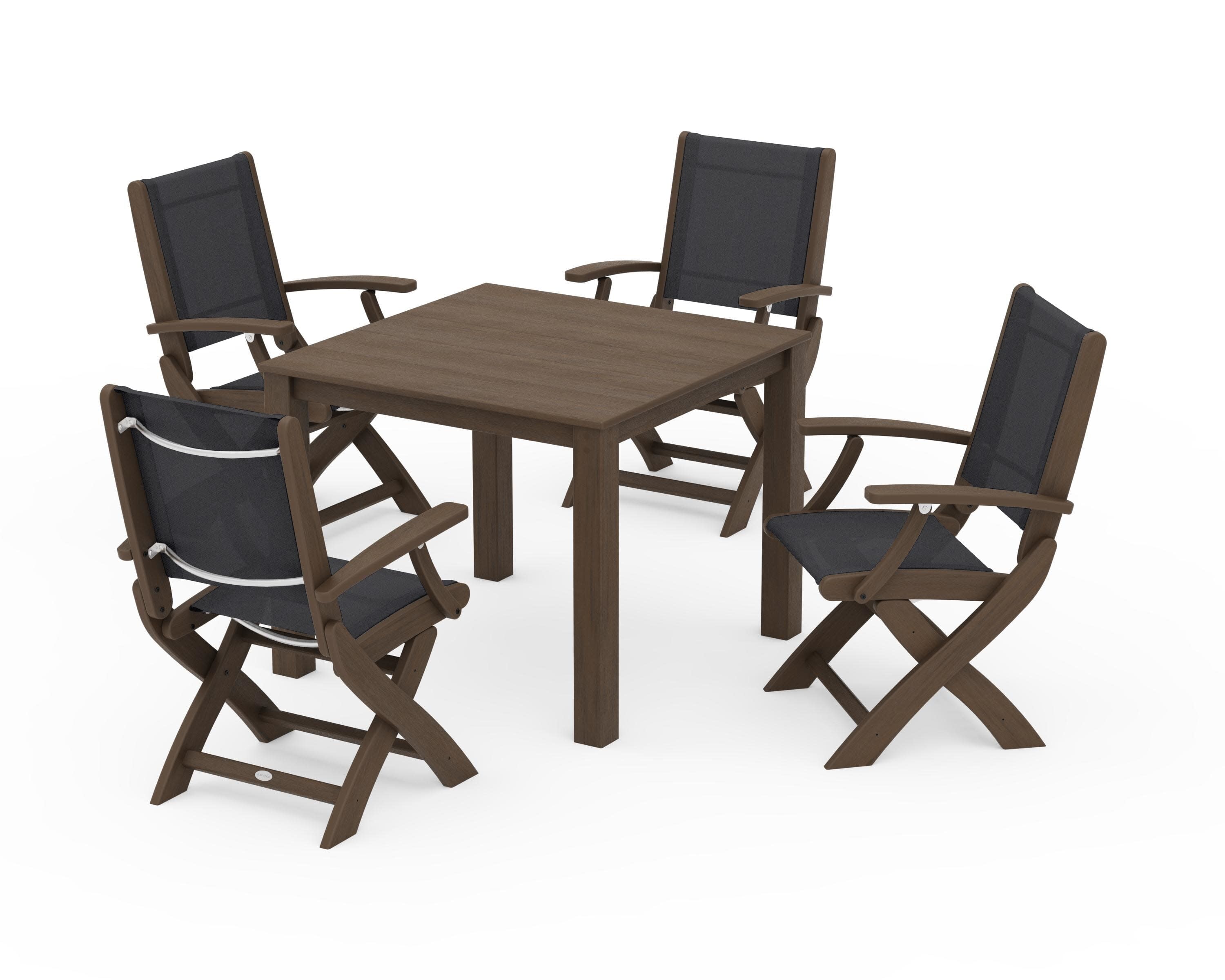 Coastal Folding Chair 5-Piece Parsons Dining Set in Kona / Black Sling