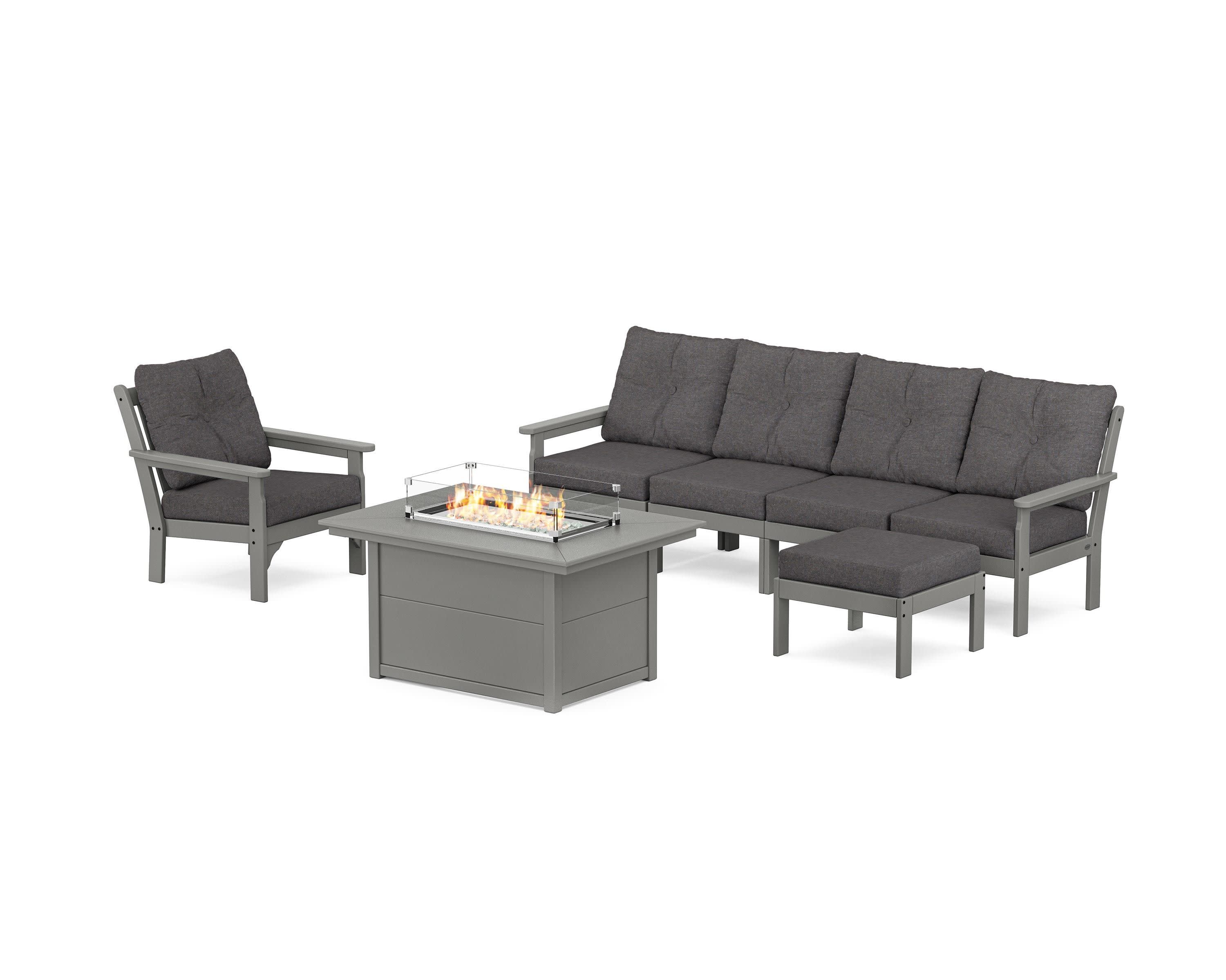 Vineyard Sectional Lounge and Fire Pit Set in Slate Grey / Ash Charcoal