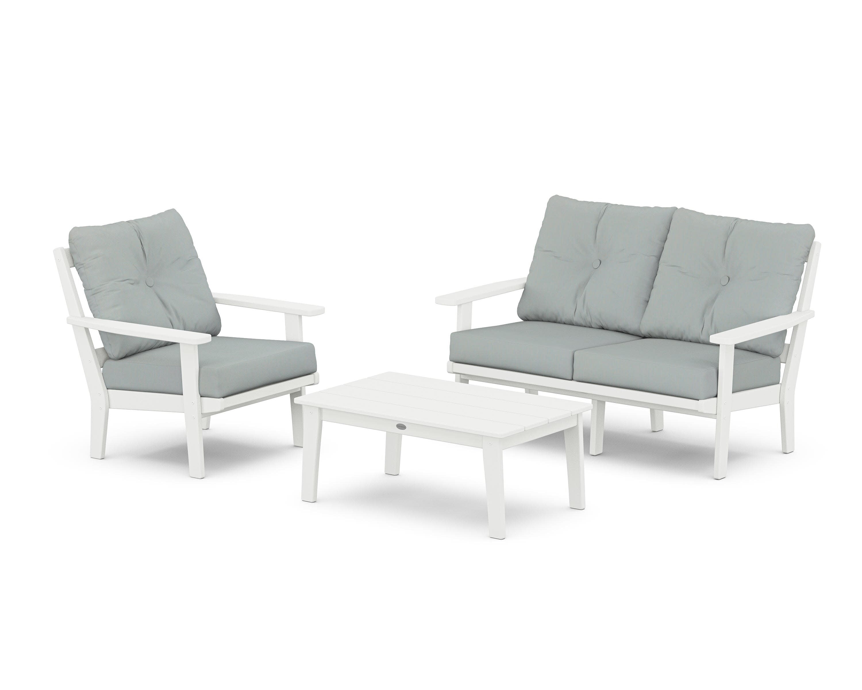 Oxford 3-Piece Deep Seating Set with Loveseat in White / Spa