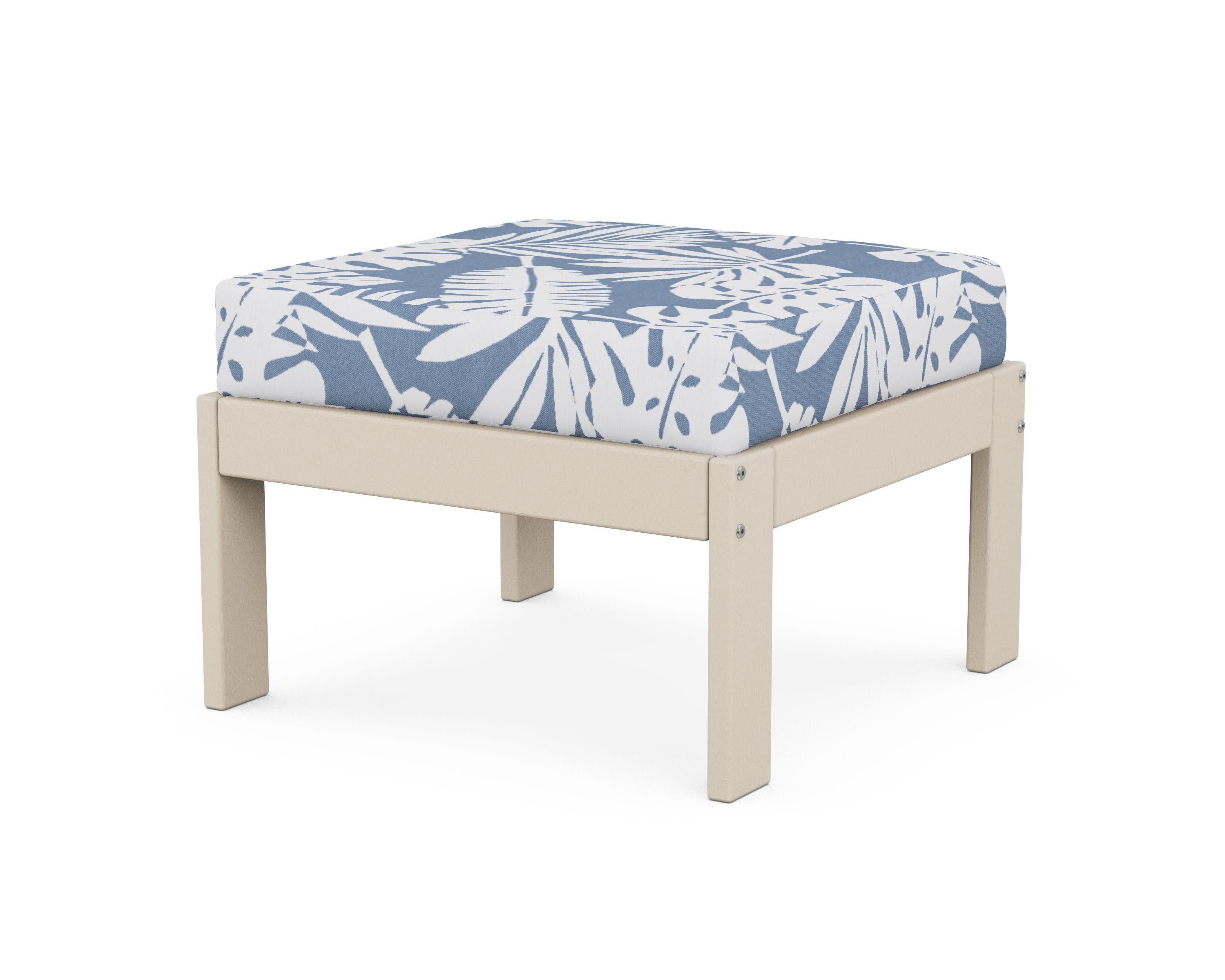 Vineyard Modular Ottoman in Sand / Leaf Sky Blue