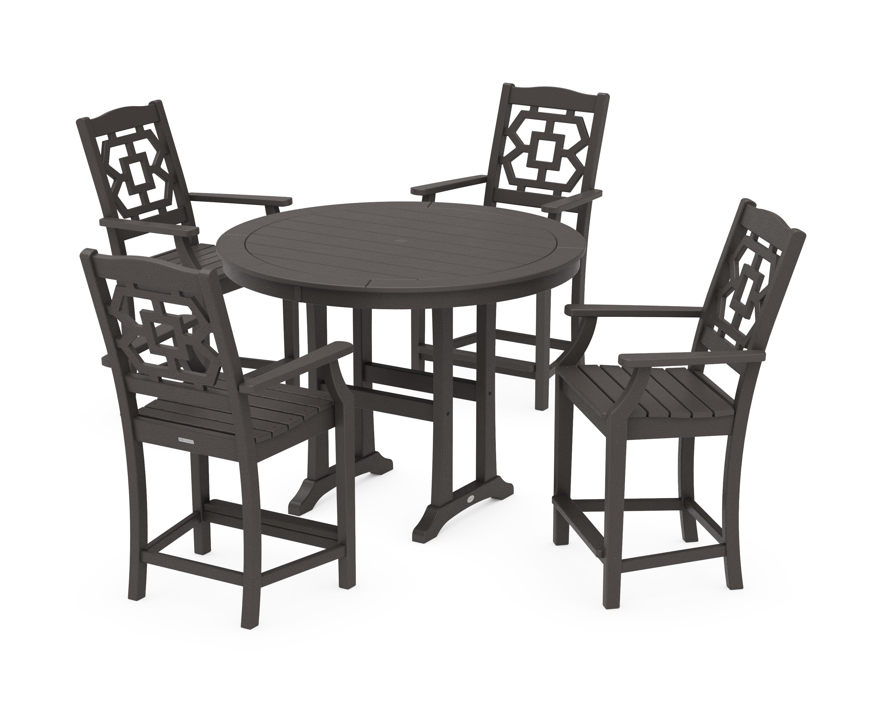Chinoiserie 5-Piece Round Counter Set in Vintage Coffee