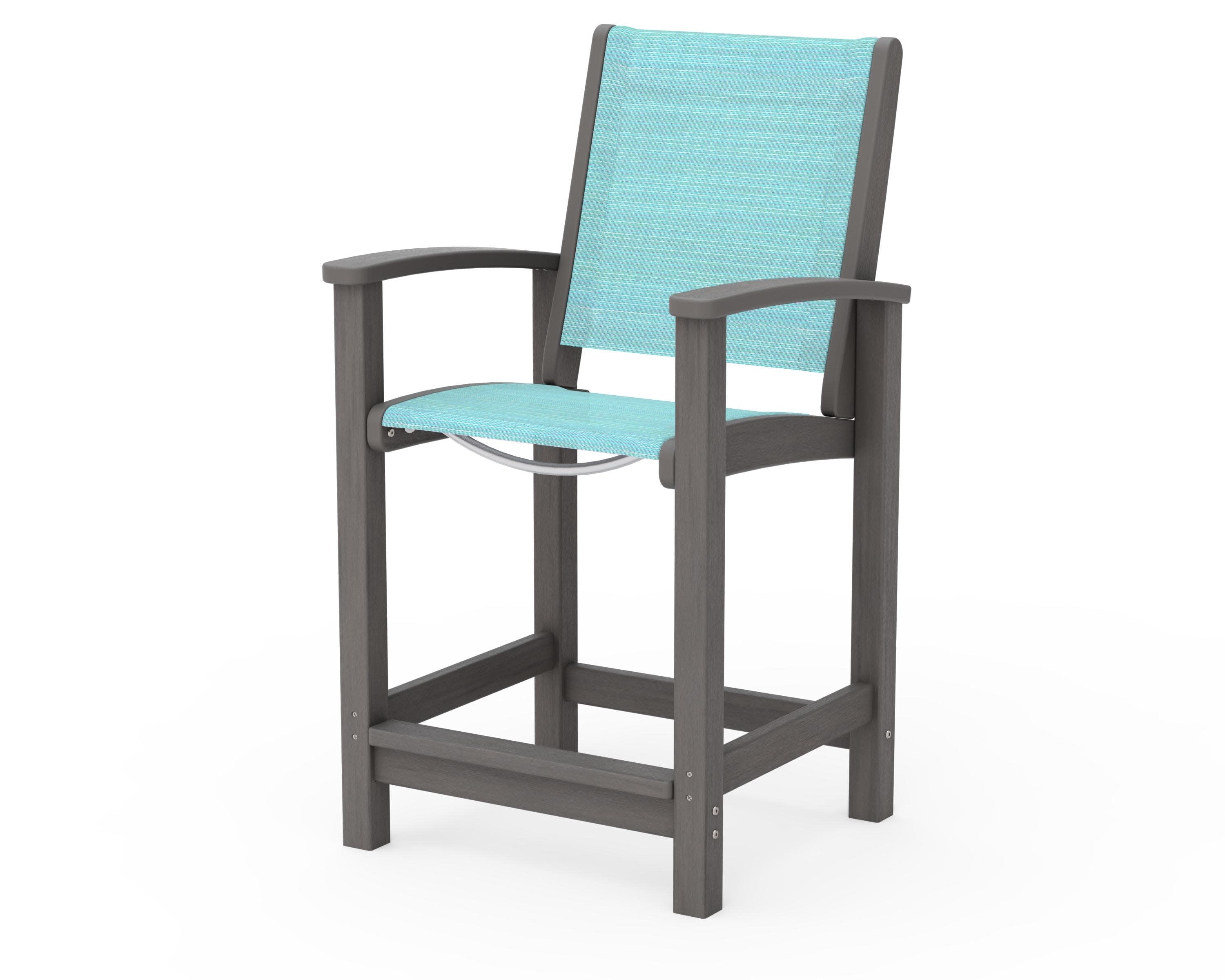 Coastal Counter Chair in Driftwood / Dupioni Aquamarine Sling