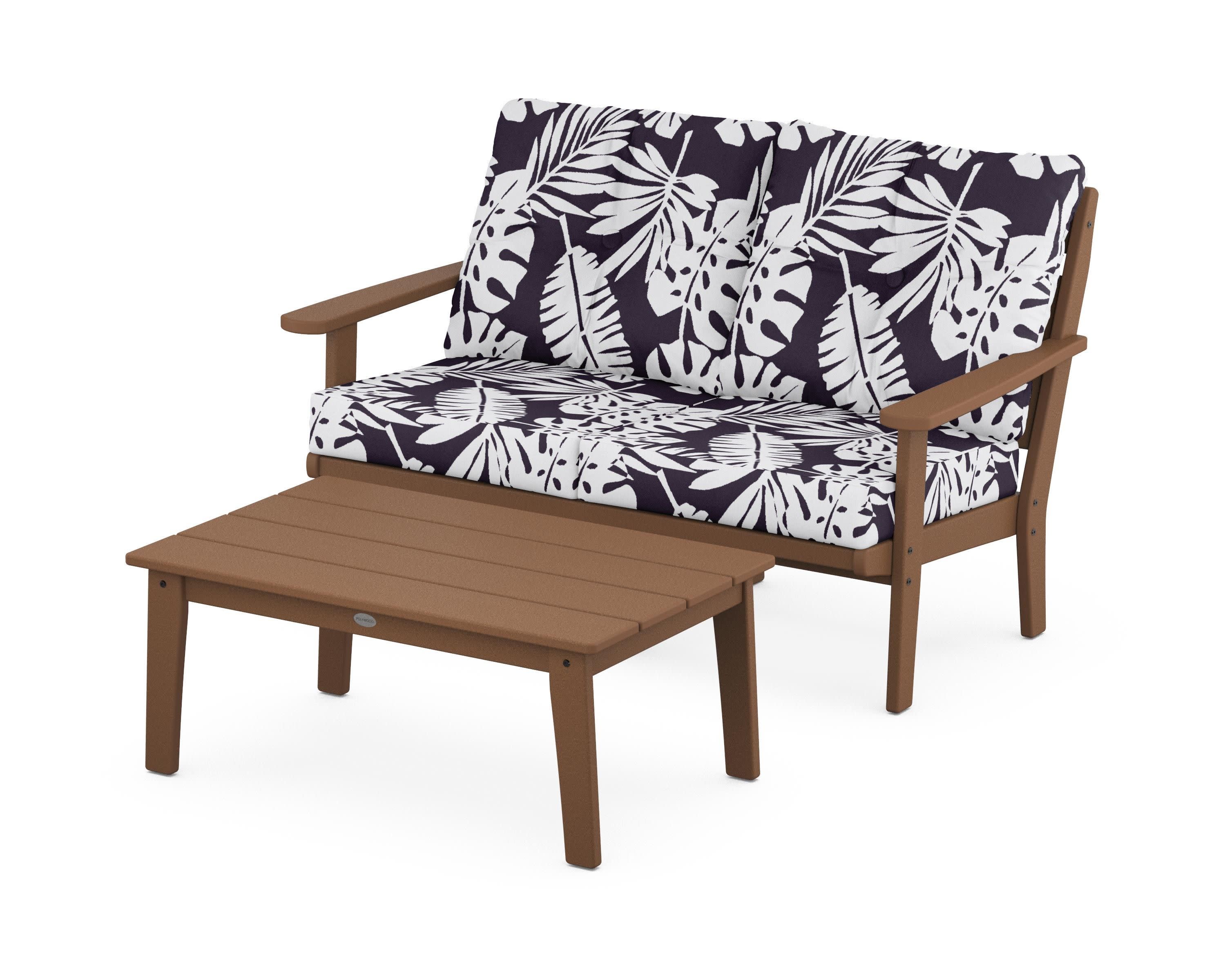 Lakeside 2-Piece Lounge Loveseat Set in Teak / Leaf Navy