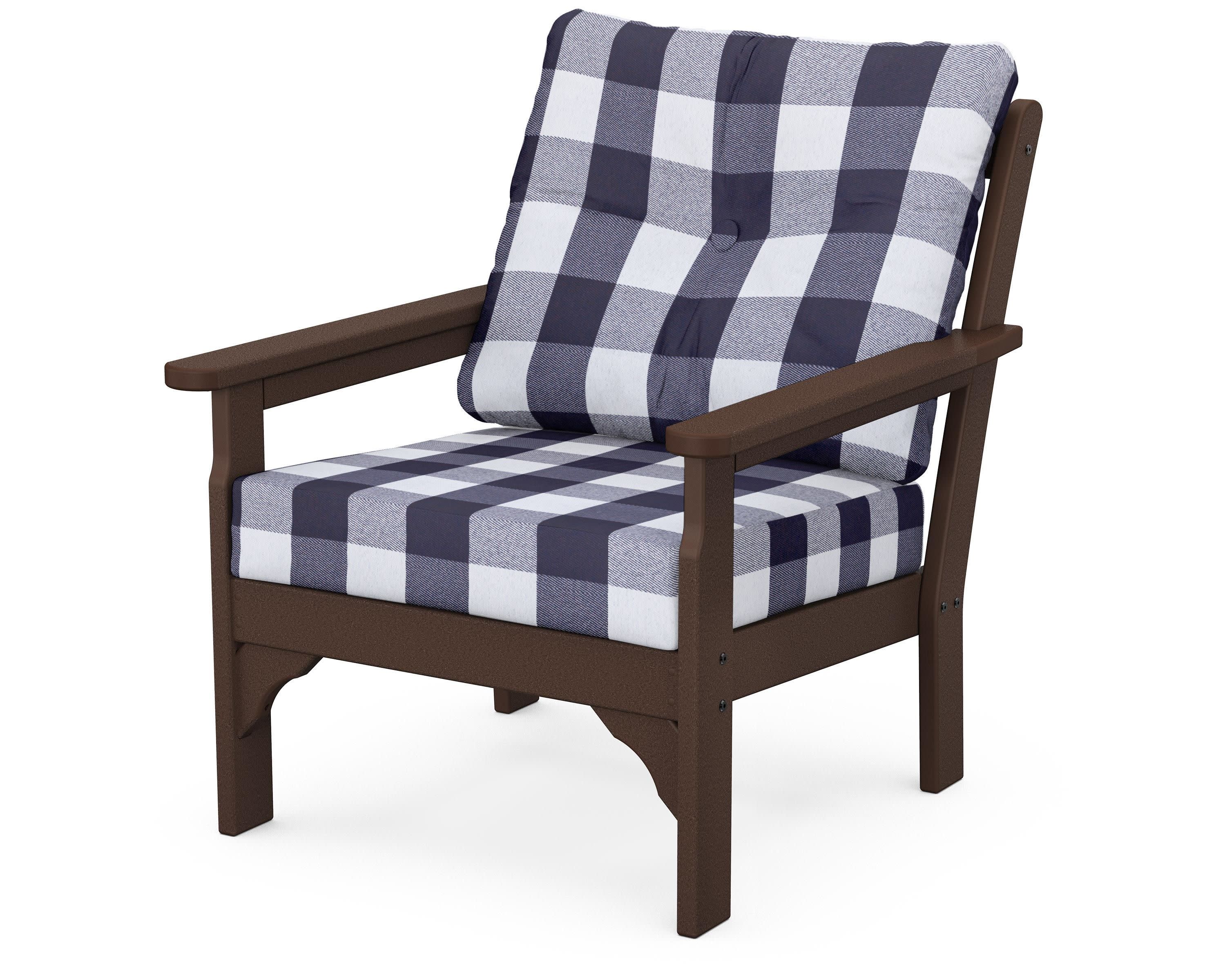 Vineyard Deep Seating Chair in Mahogany / Buffalo Plaid Navy
