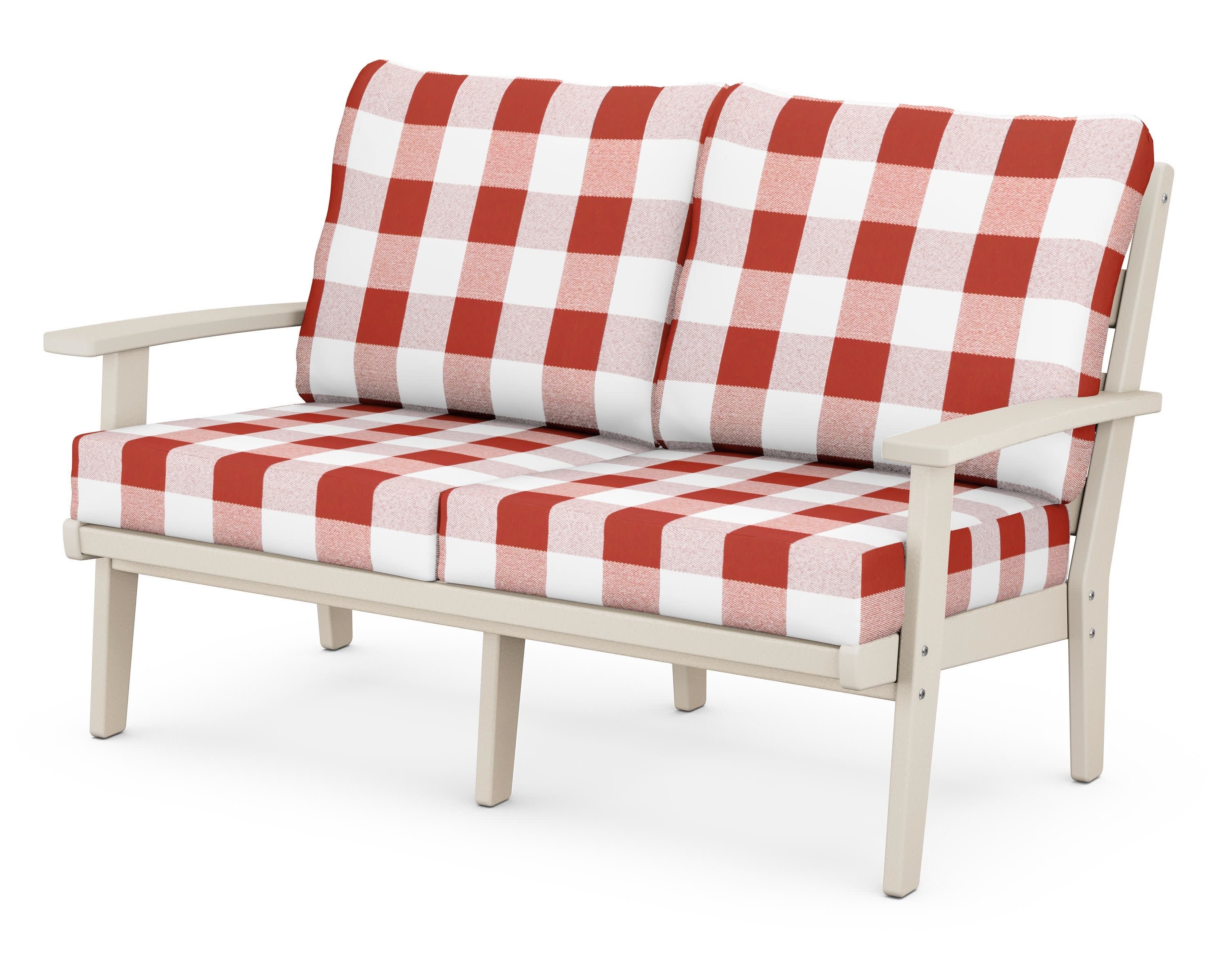 Grant Park Deep Seating Loveseat in Sand / Buffalo Plaid Crimson
