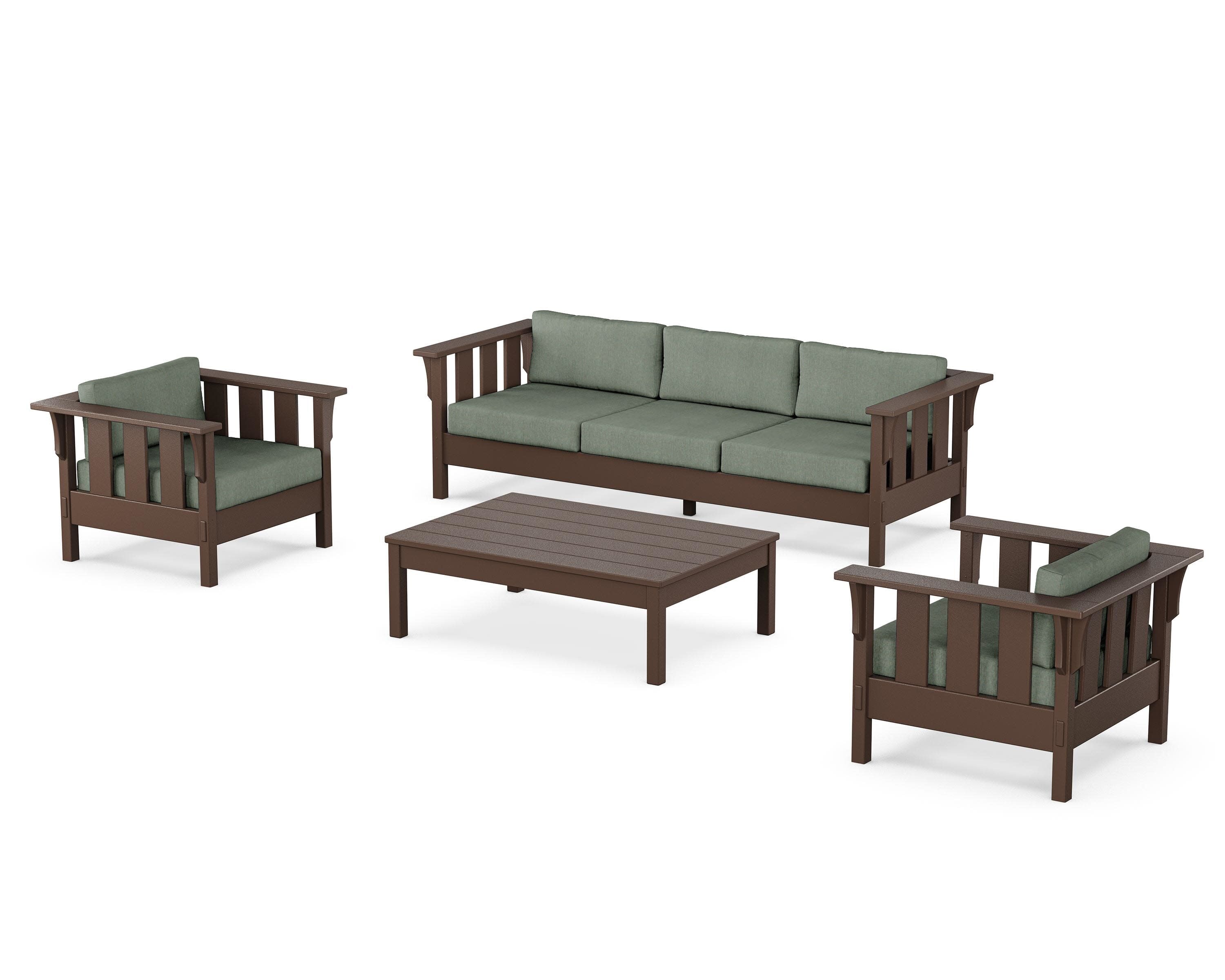 Acadia 4-Piece Deep Seating Set with Sofa in Mahogany / Cast Sage