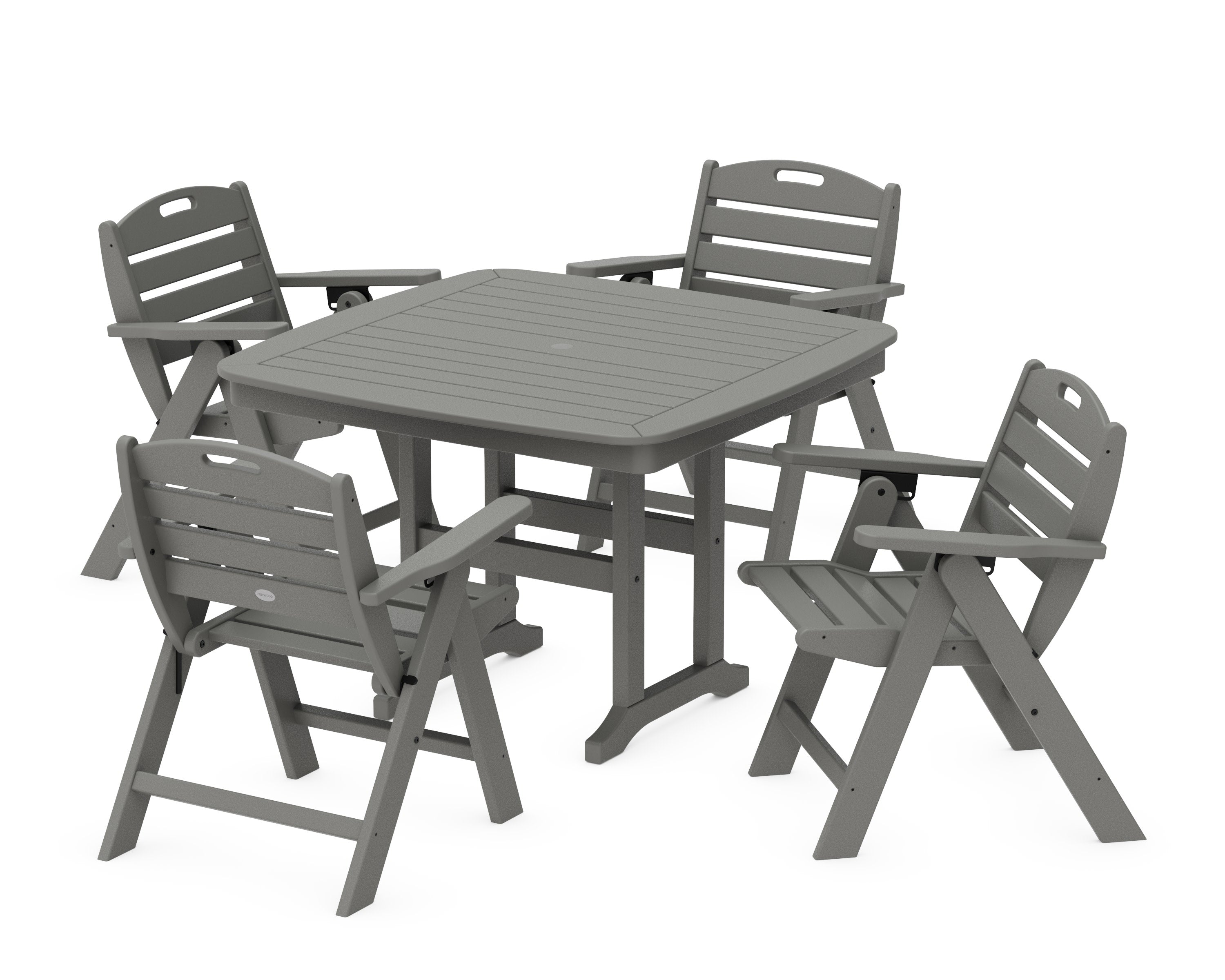 Nautical Folding Lowback Chair 5-Piece Dining Set with Trestle Legs in Slate Grey