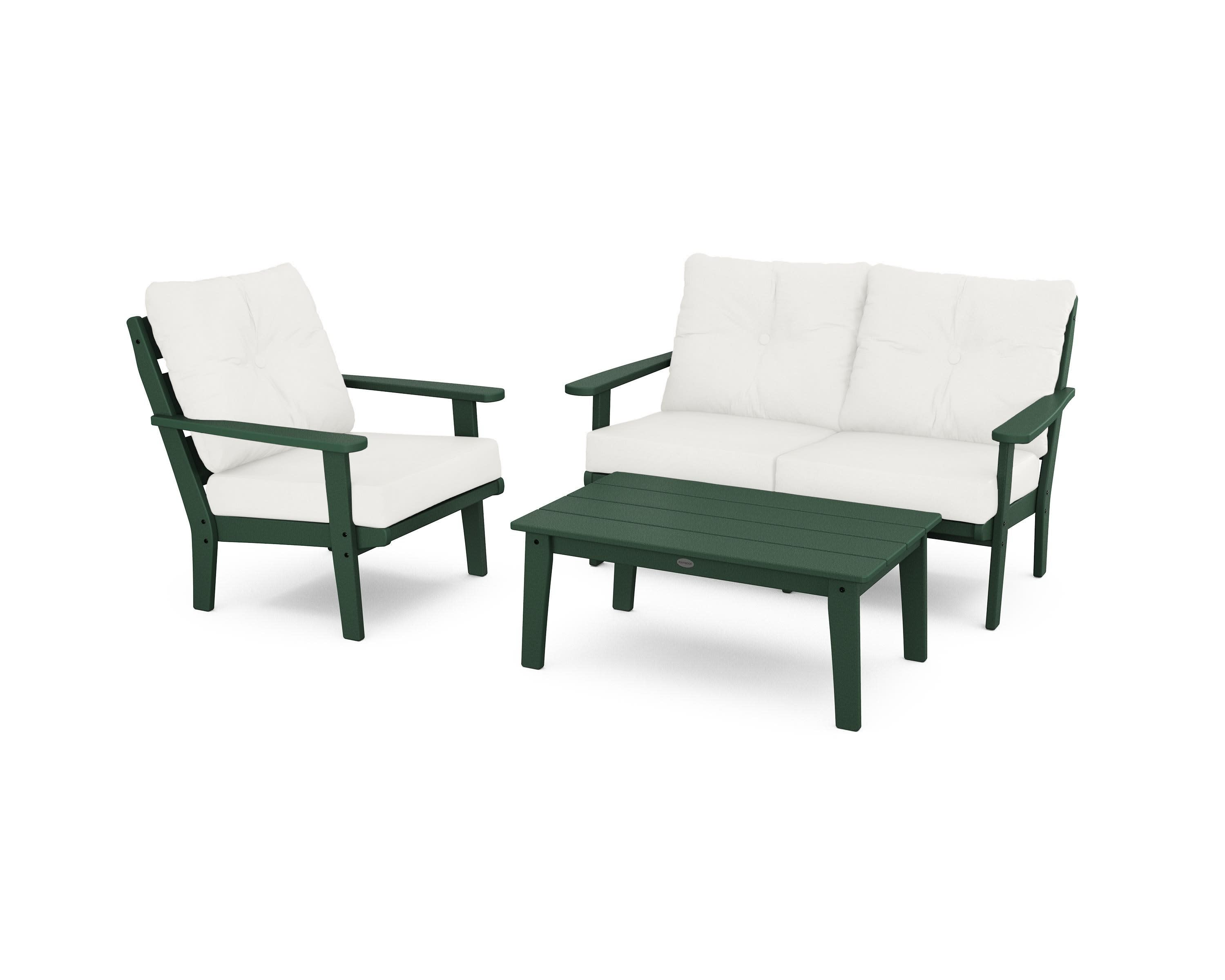 Lakeside 3-Piece Deep Seating Set in Green / Natural Linen