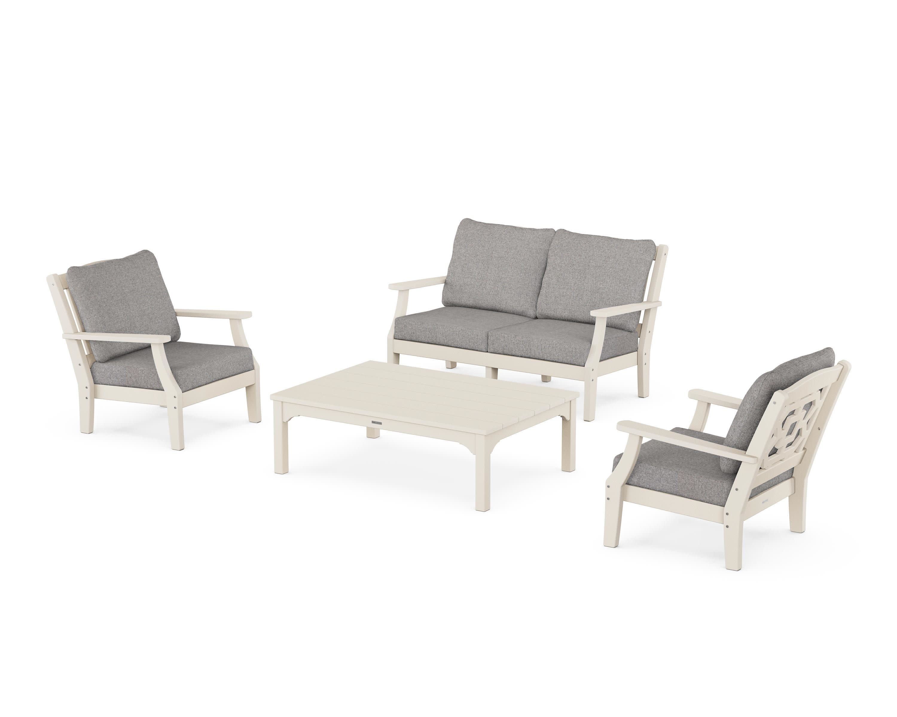 Chinoiserie 4-Piece Deep Seating Set with Loveseat in Sand / Grey Mist
