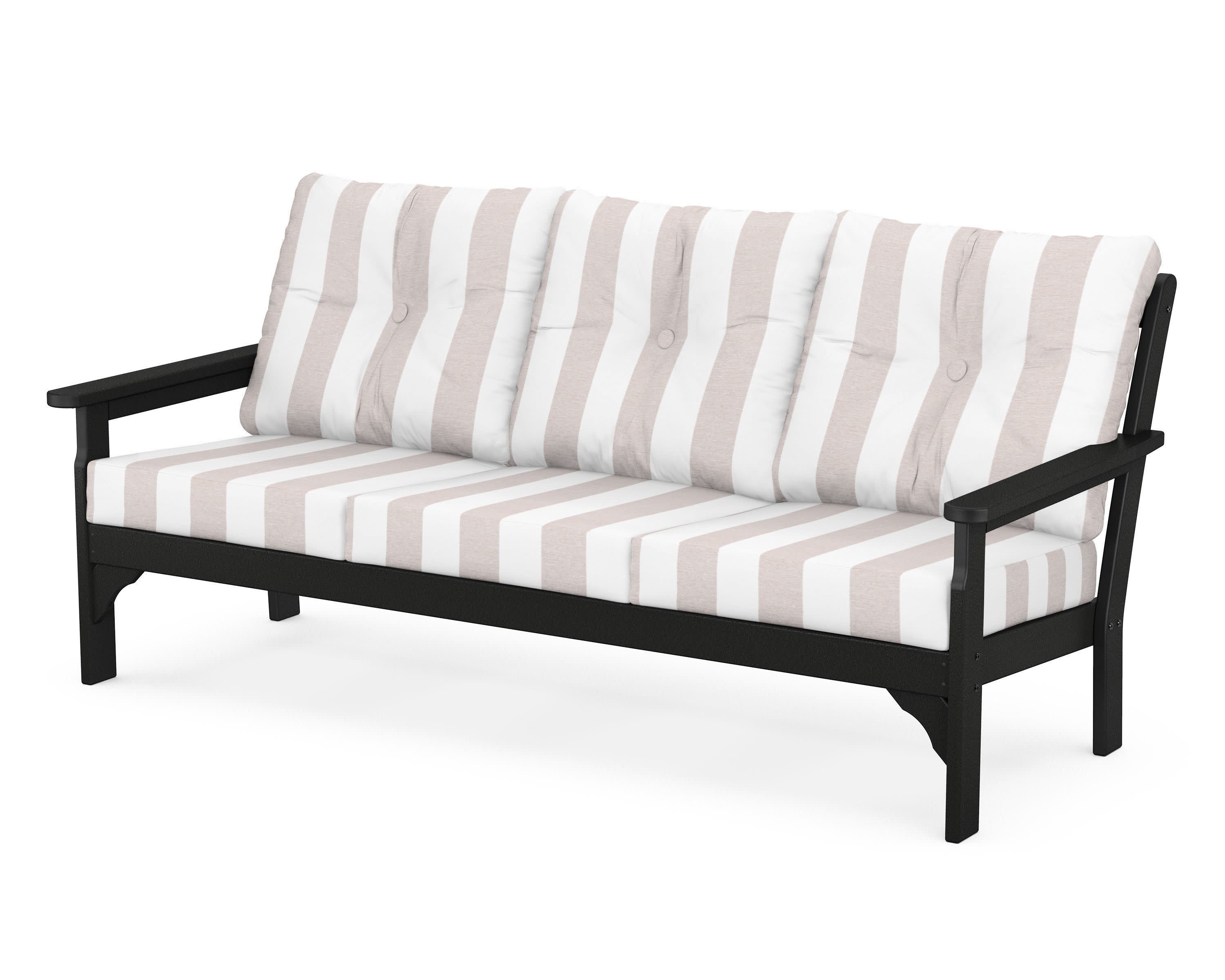 Vineyard Deep Seating Sofa in Black / Cabana Stripe Dune Burlap