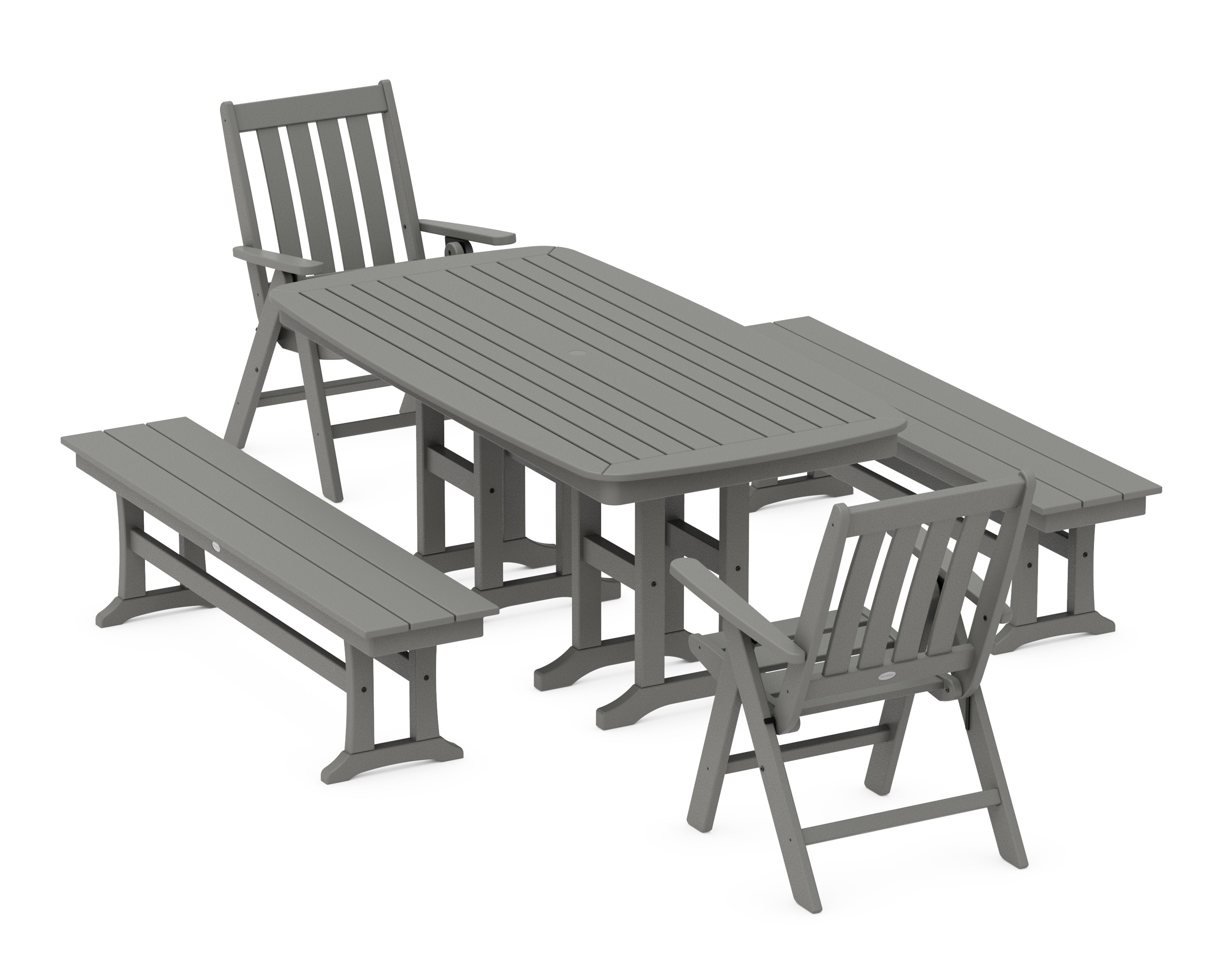 Vineyard Folding Chair 6-Piece Dining Set with Benches in Slate Grey