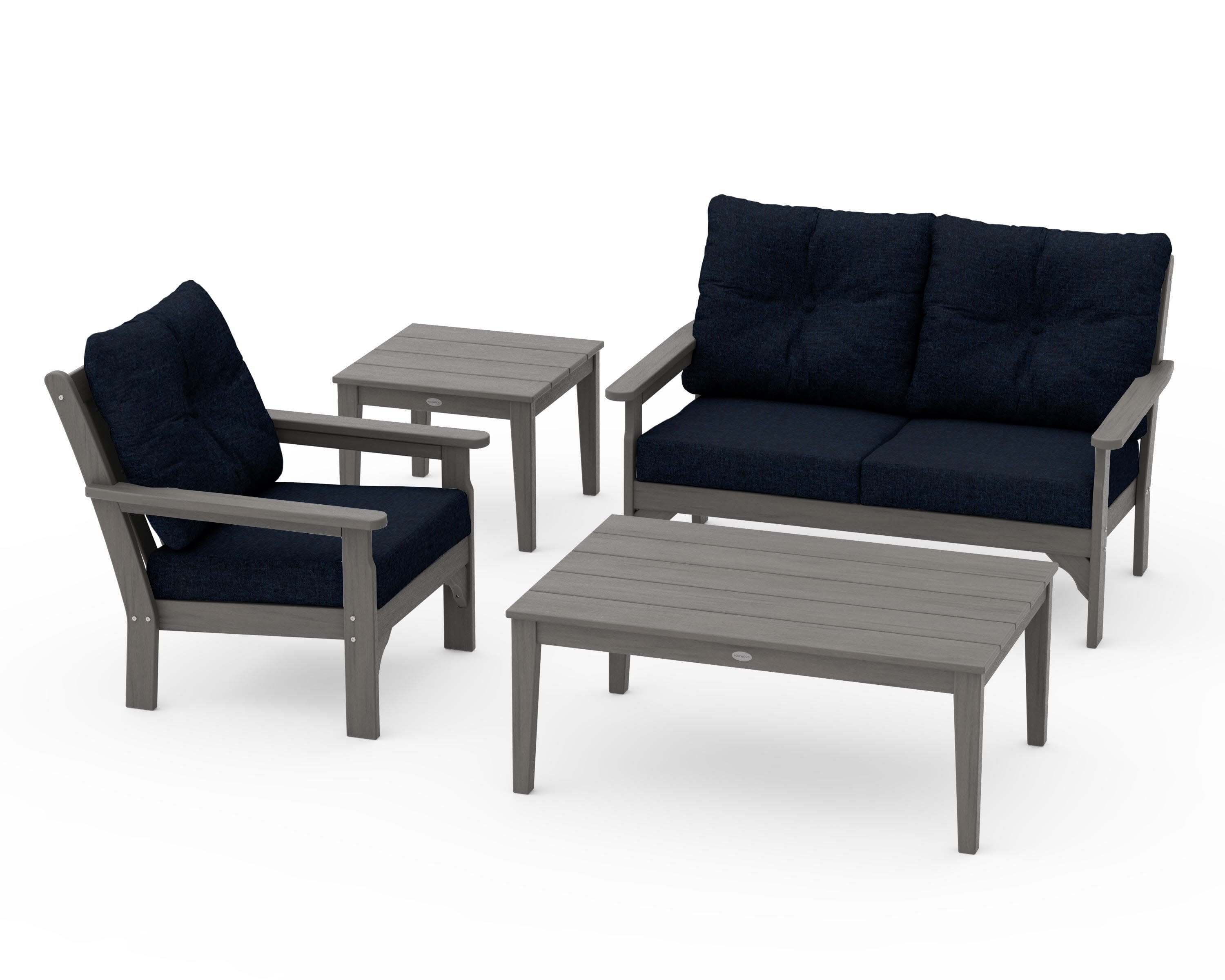Vineyard 4-Piece Deep Seating Set in Driftwood / Marine Indigo
