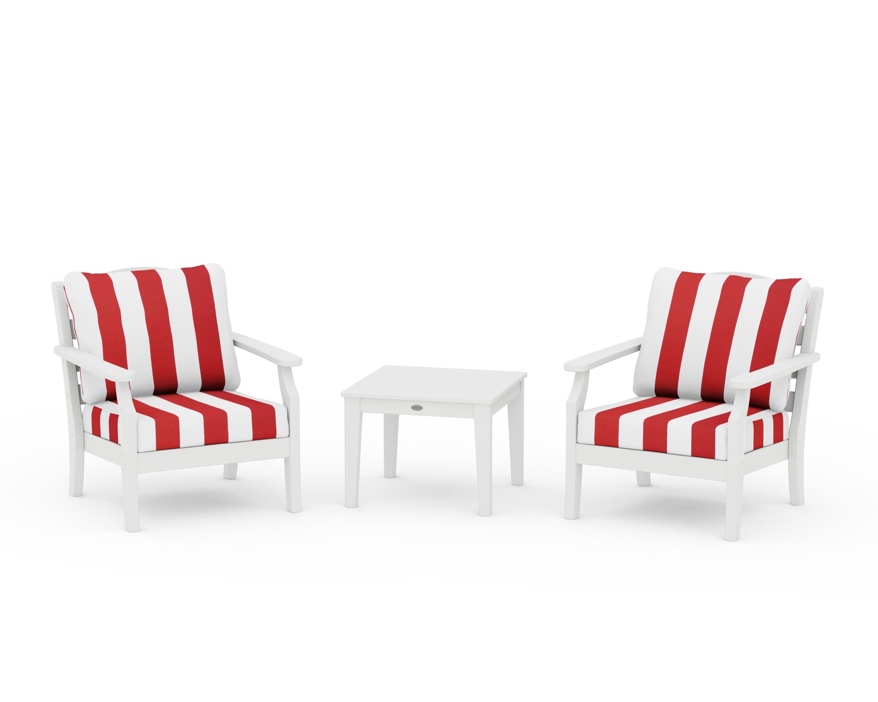 Savannah 3-Piece Deep Seating Set in White / Cabana Stripe Crimson