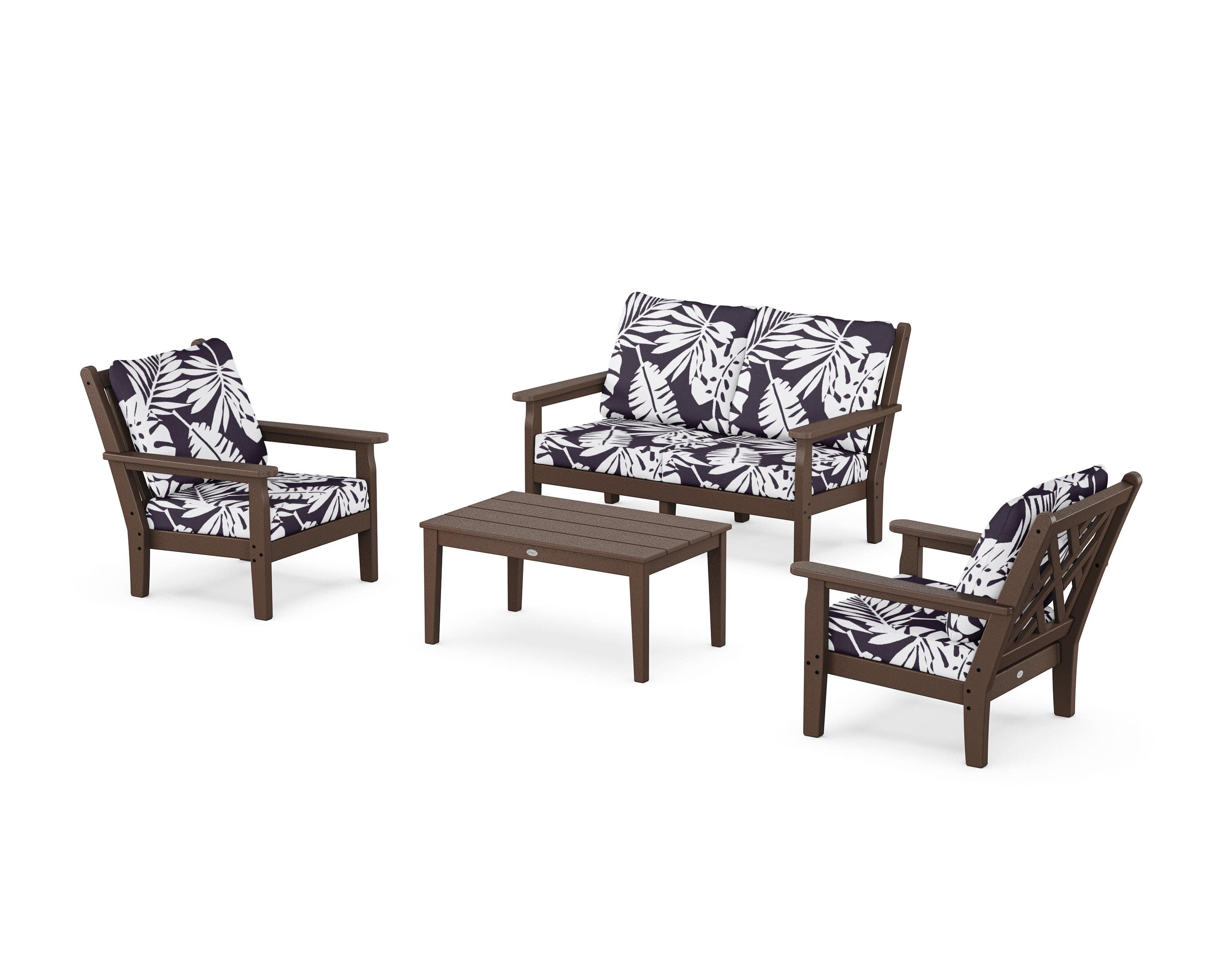 Chippendale 4-Piece Deep Seating Set with Loveseat in Mahogany / Leaf Navy