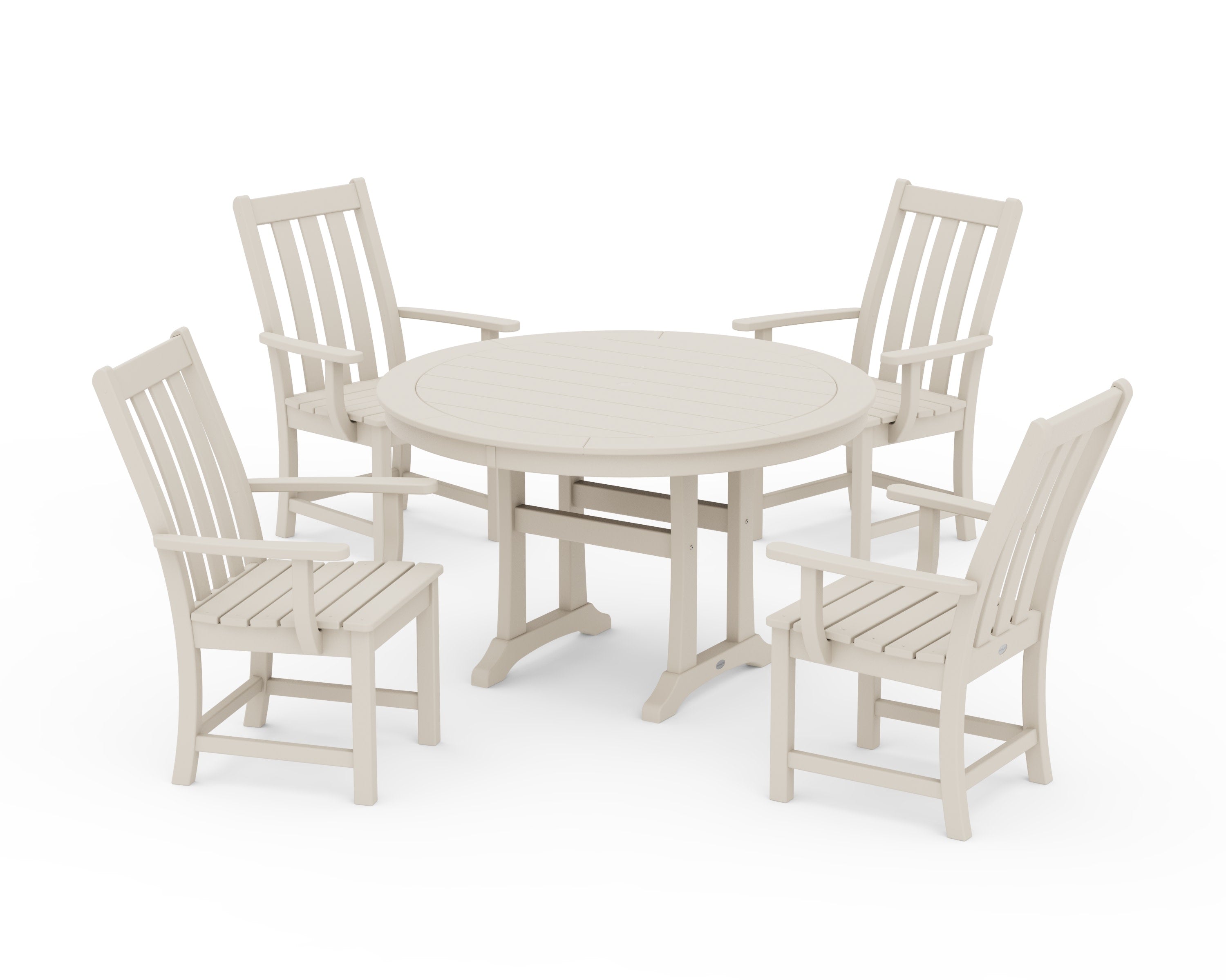 Vineyard 5-Piece Round Dining Set with Trestle Legs in Sand