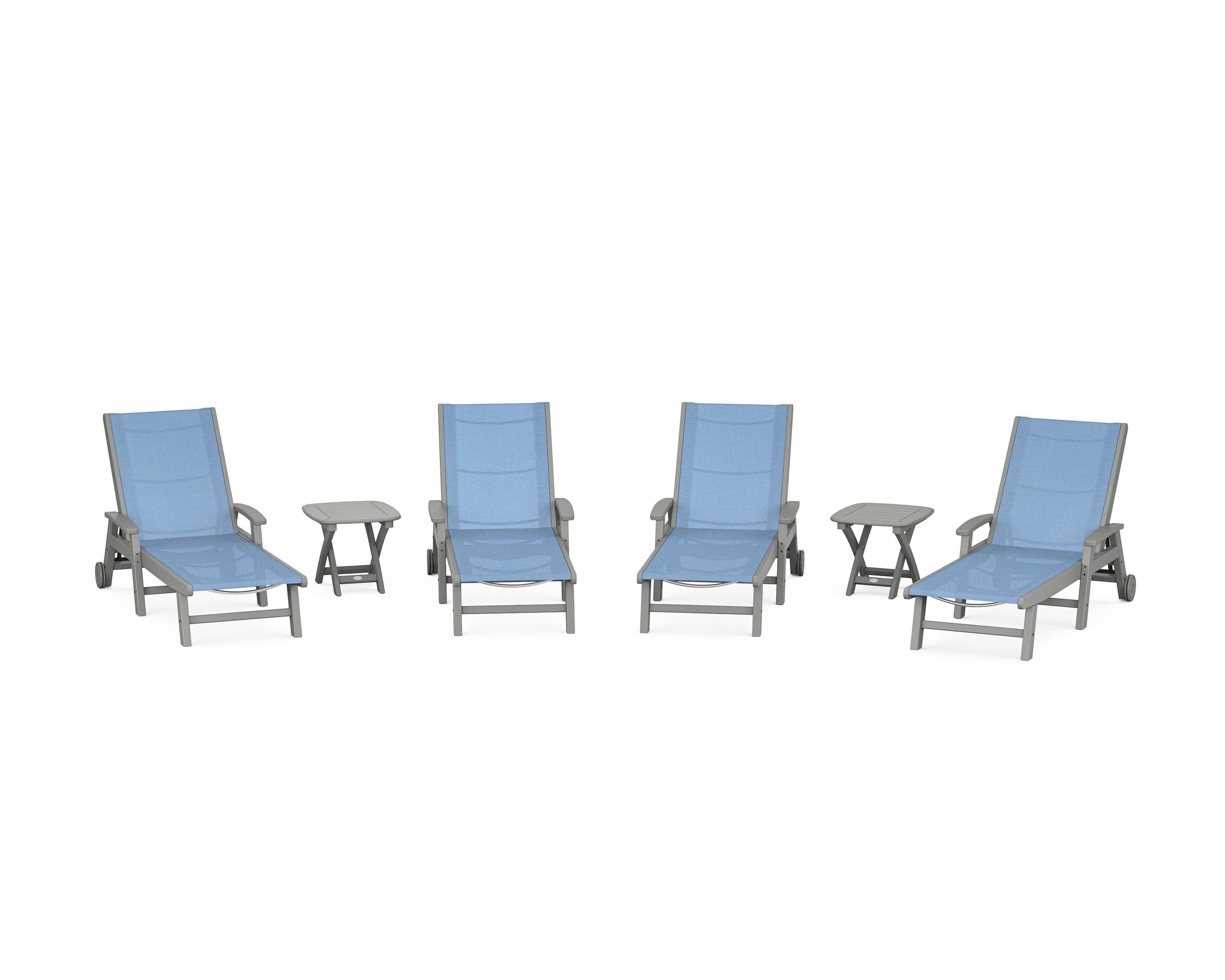 Coastal Chaise 6-Piece Set with Wheels in Slate Grey / Poolside Sling