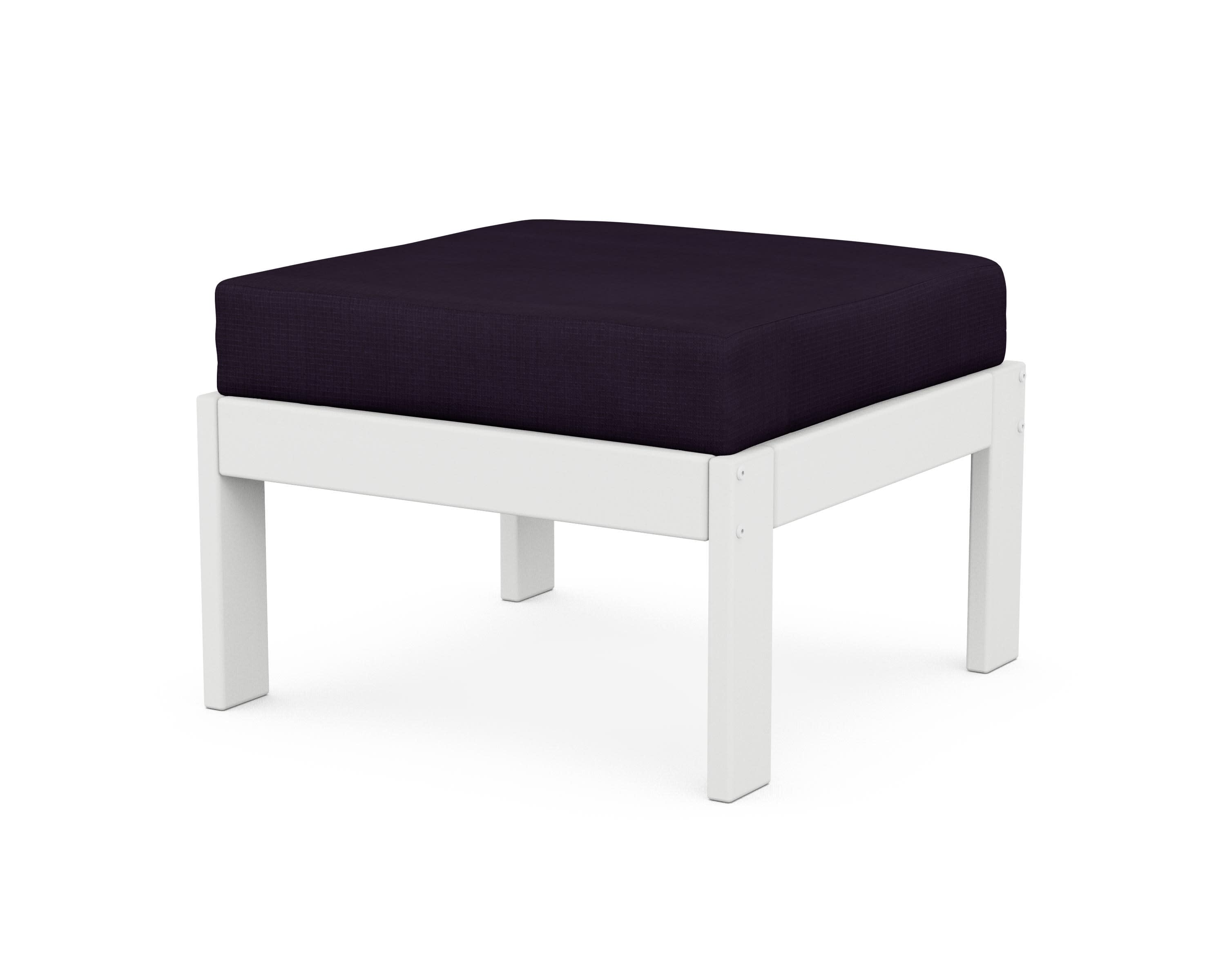 Vineyard Modular Ottoman in White / Navy Linen