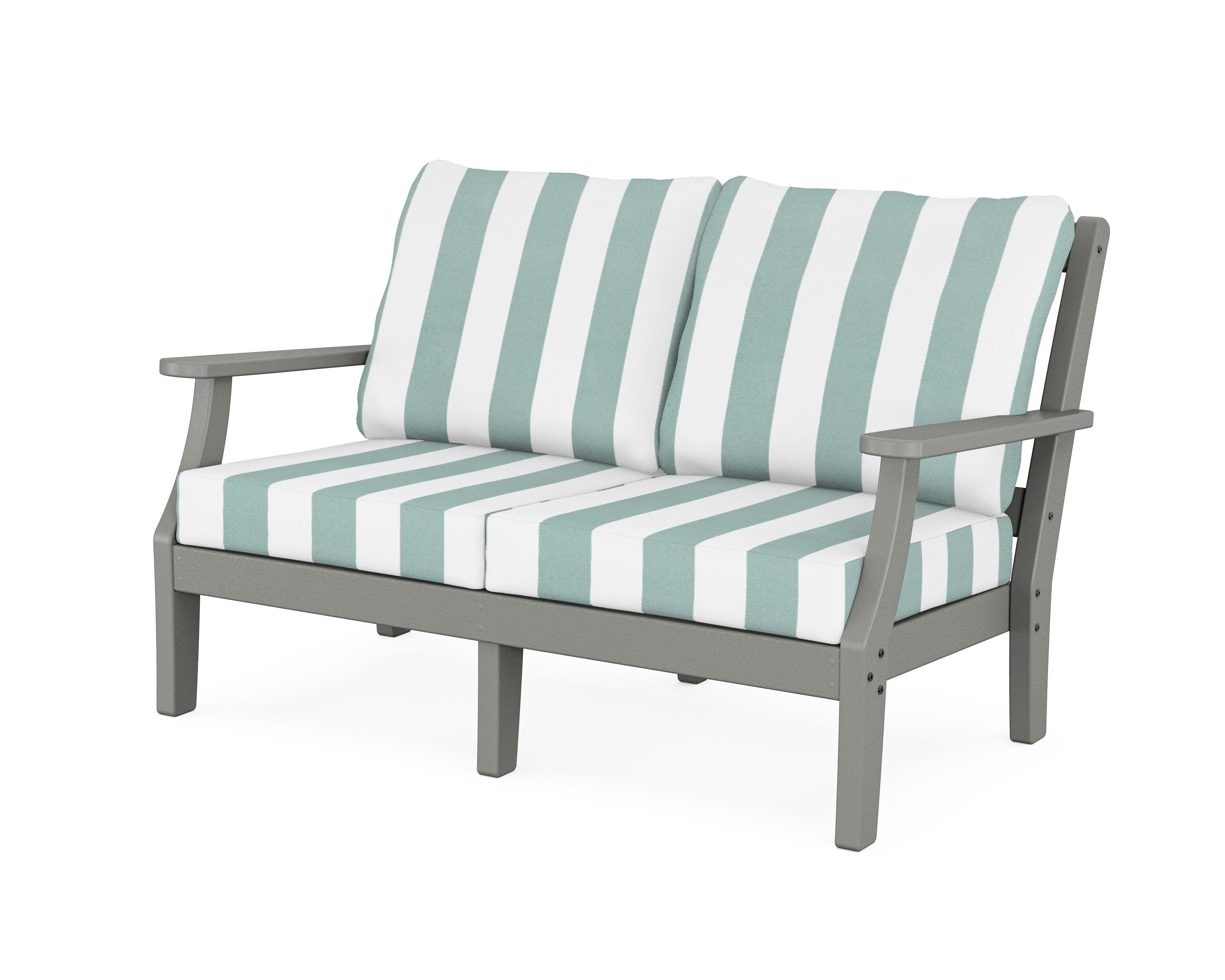 Chinoiserie Deep Seating Loveseat in Slate Grey / Cabana Stripe Glacier Spa