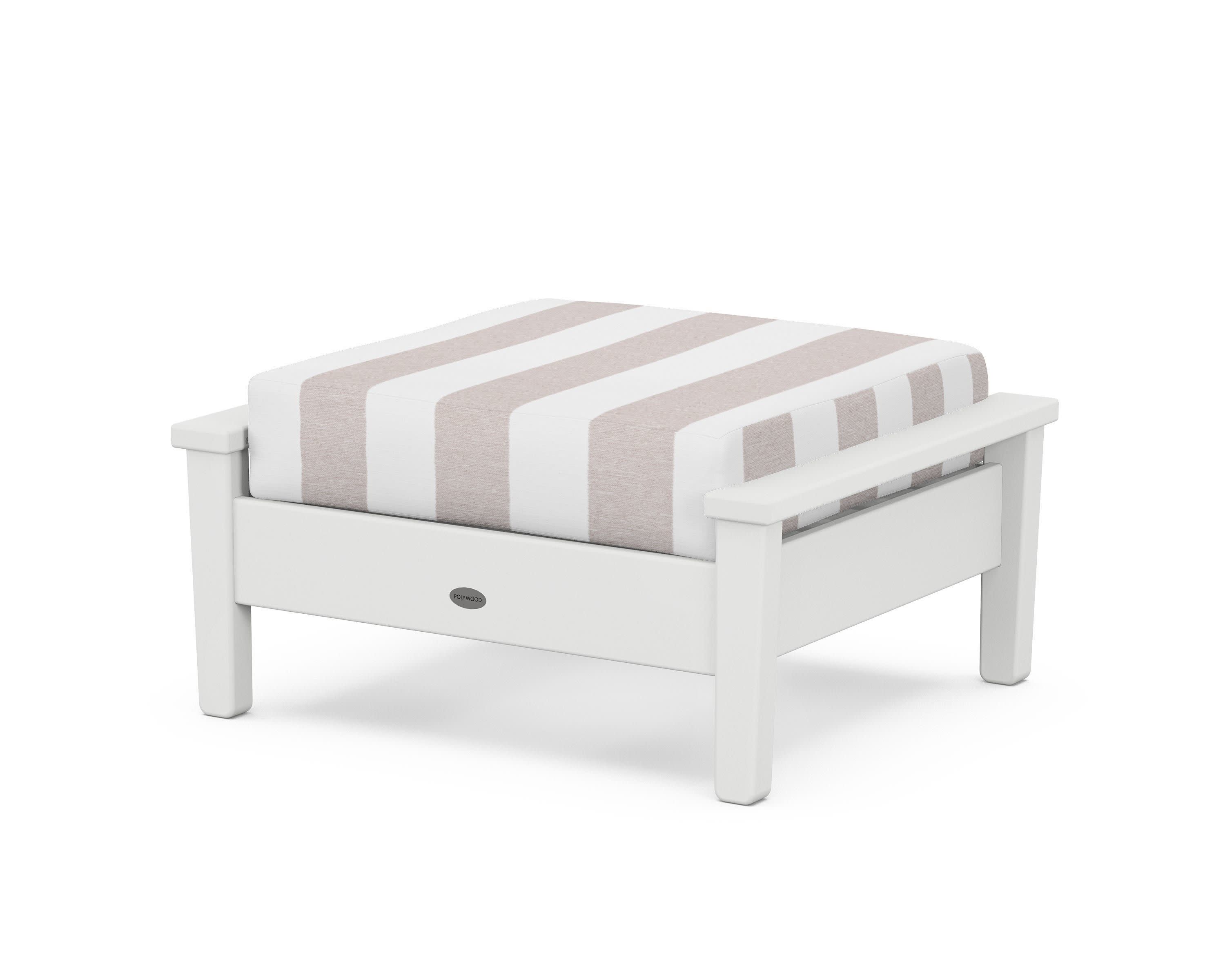 Prescott Deep Seating Ottoman in White / Cabana Stripe Dune Burlap