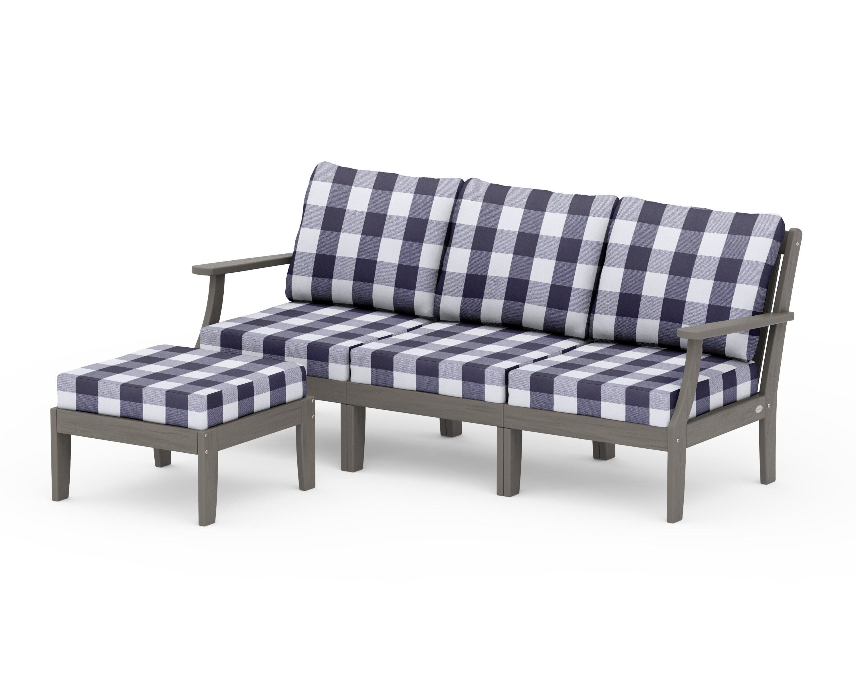 Braxton Modular 4-Piece Deep Seating Set with Ottoman in Driftwood / Buffalo Plaid Navy
