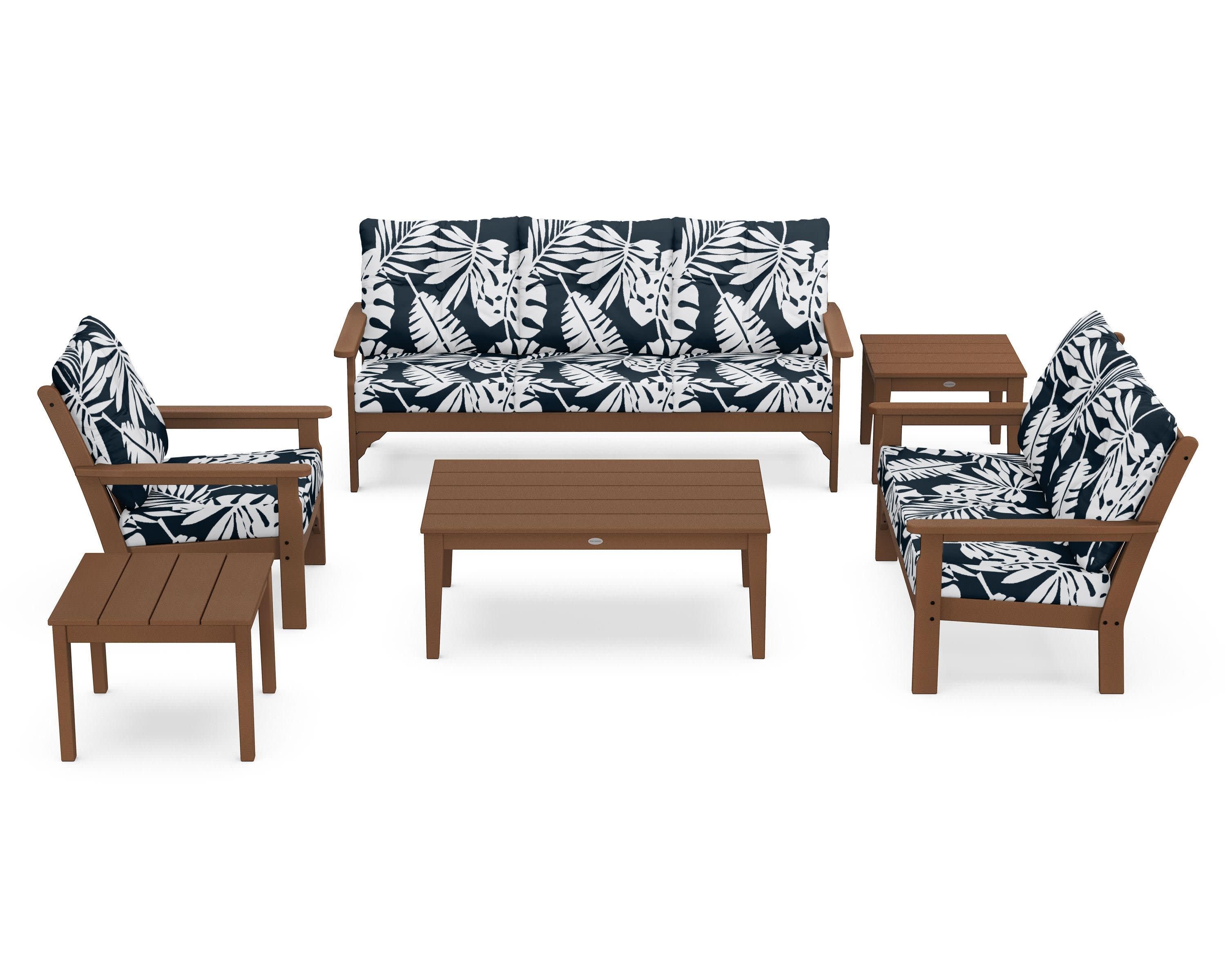 Vineyard 6-Piece Deep Seating Set in Teak / Leaf Marine Indigo