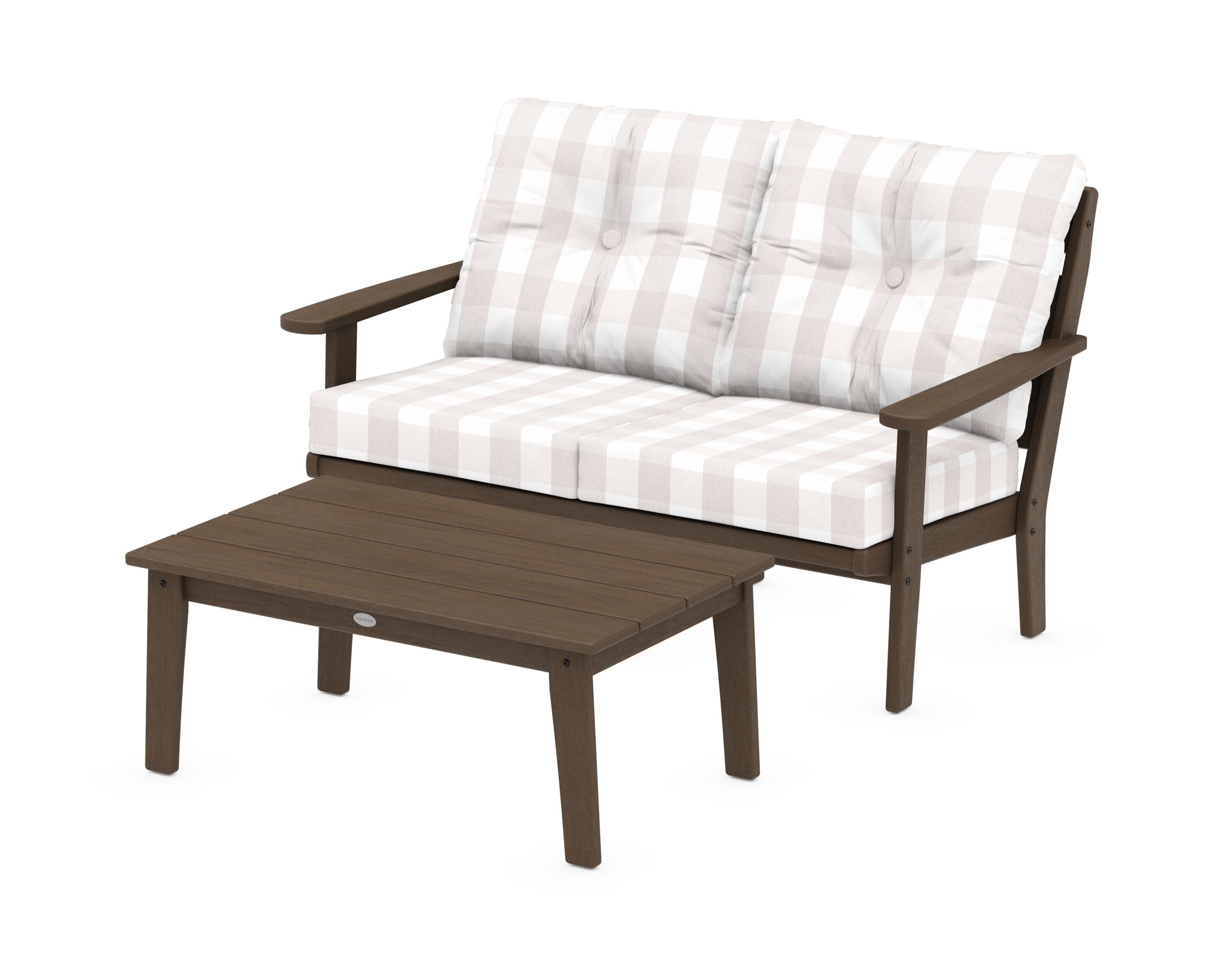 Lakeside 2-Piece Lounge Loveseat Set in Kona / Buffalo Plaid Dune Burlap