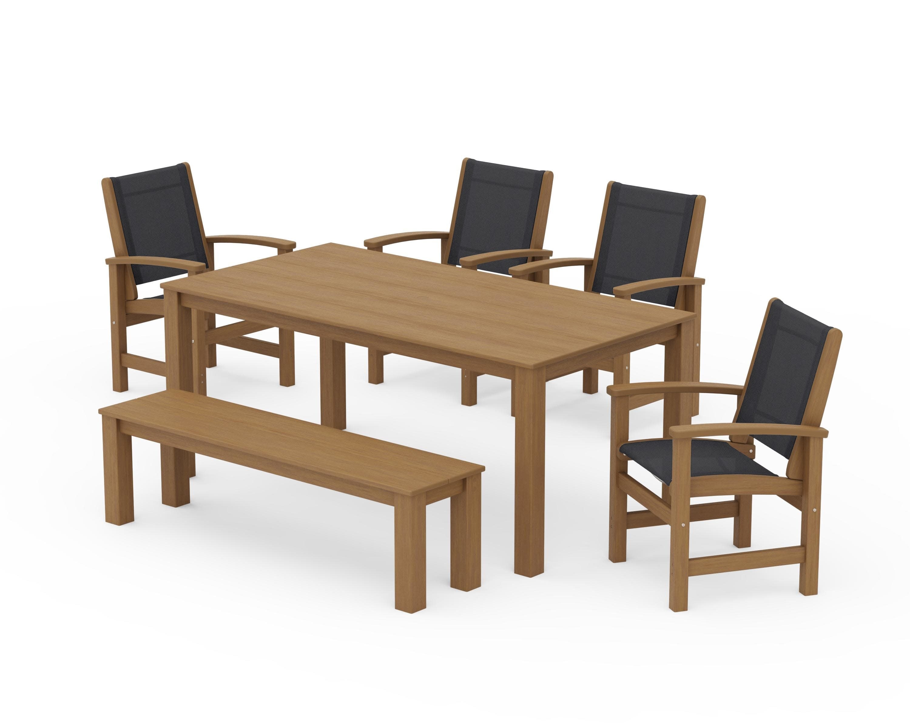 Coastal 6-Piece Parsons Dining Set with Bench in Natural / Black Sling