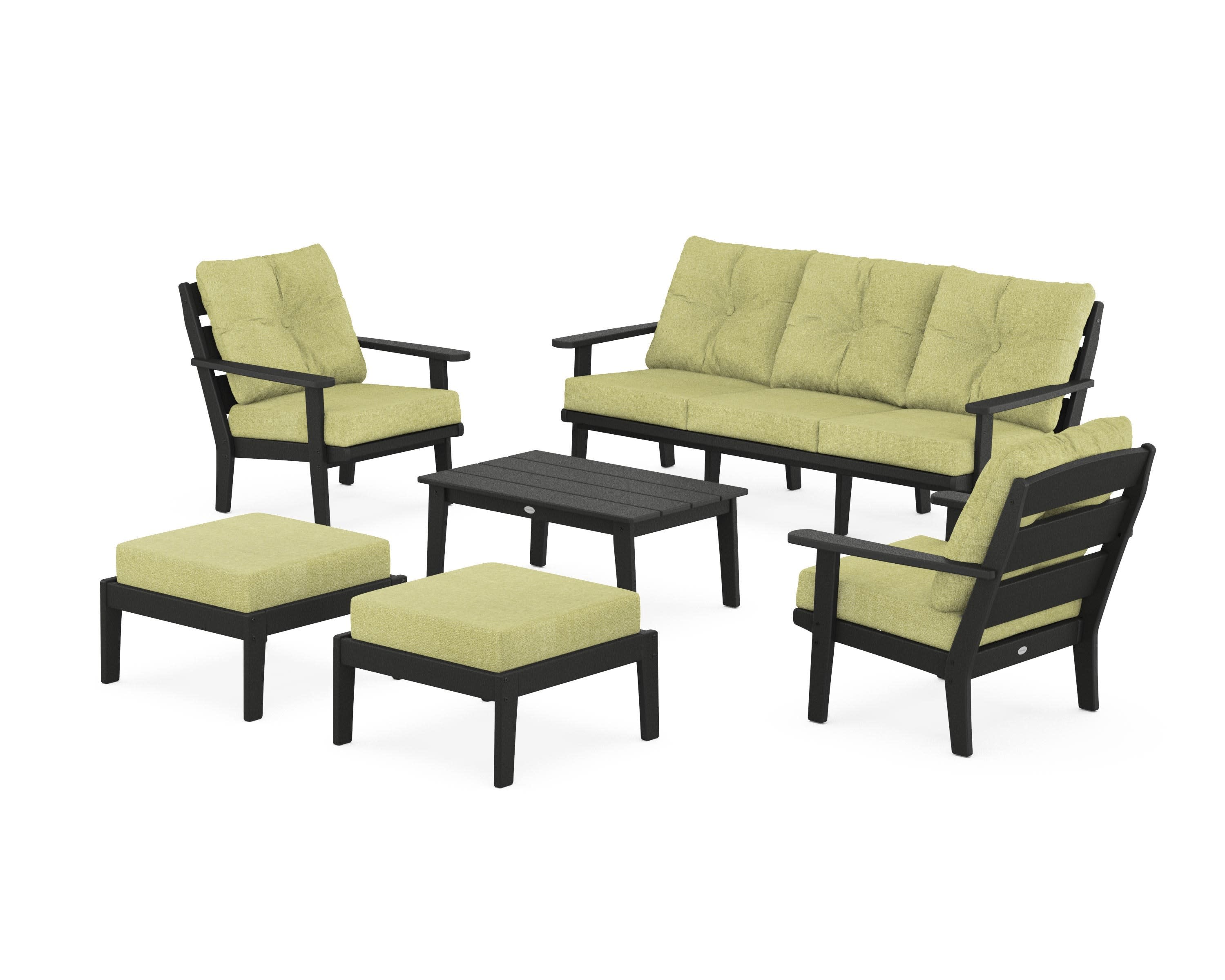 Lakeside 6-Piece Lounge Sofa Set in Black / Chartreuse Boucle