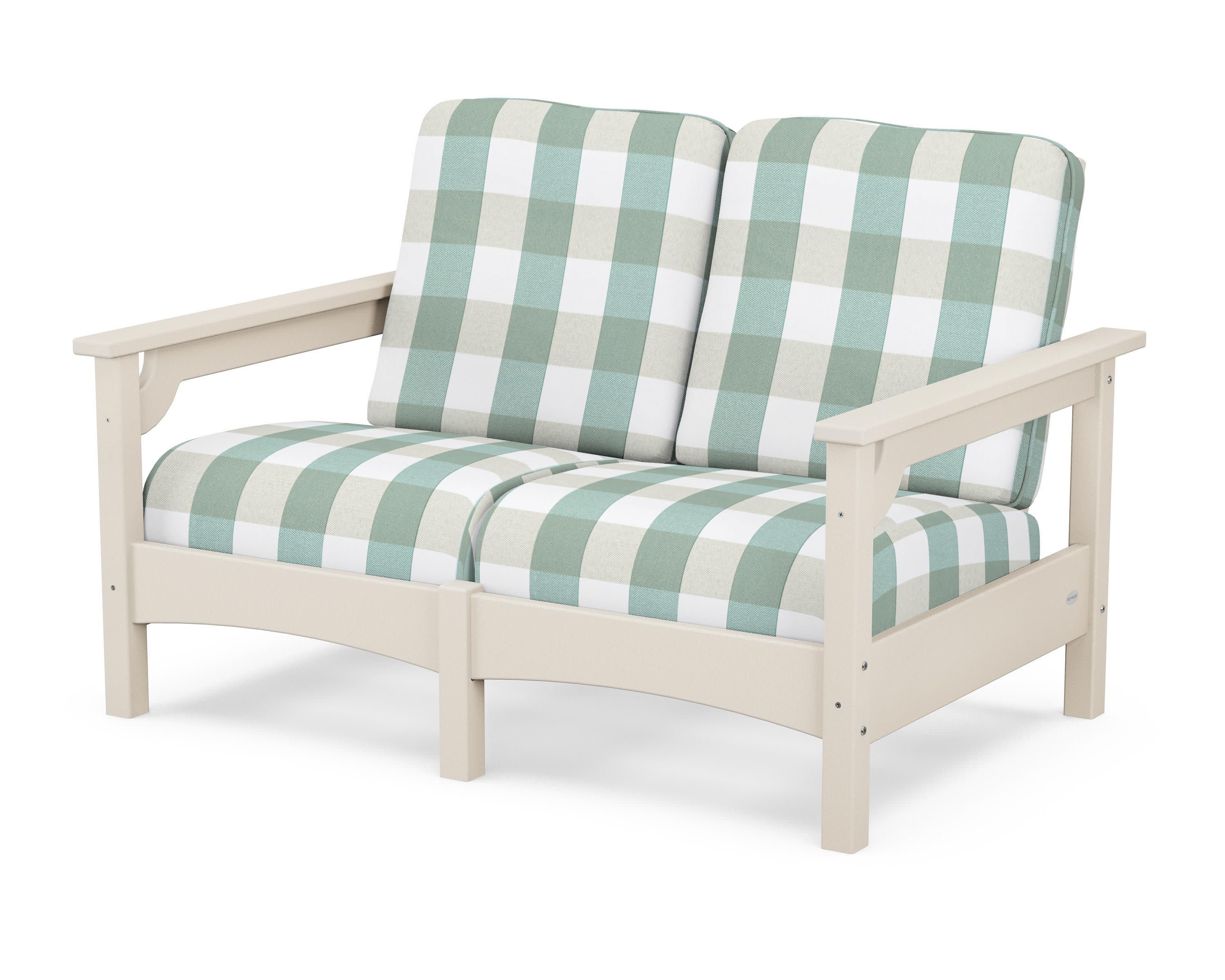Club Loveseat in Sand / Buffalo Plaid Glacier Spa